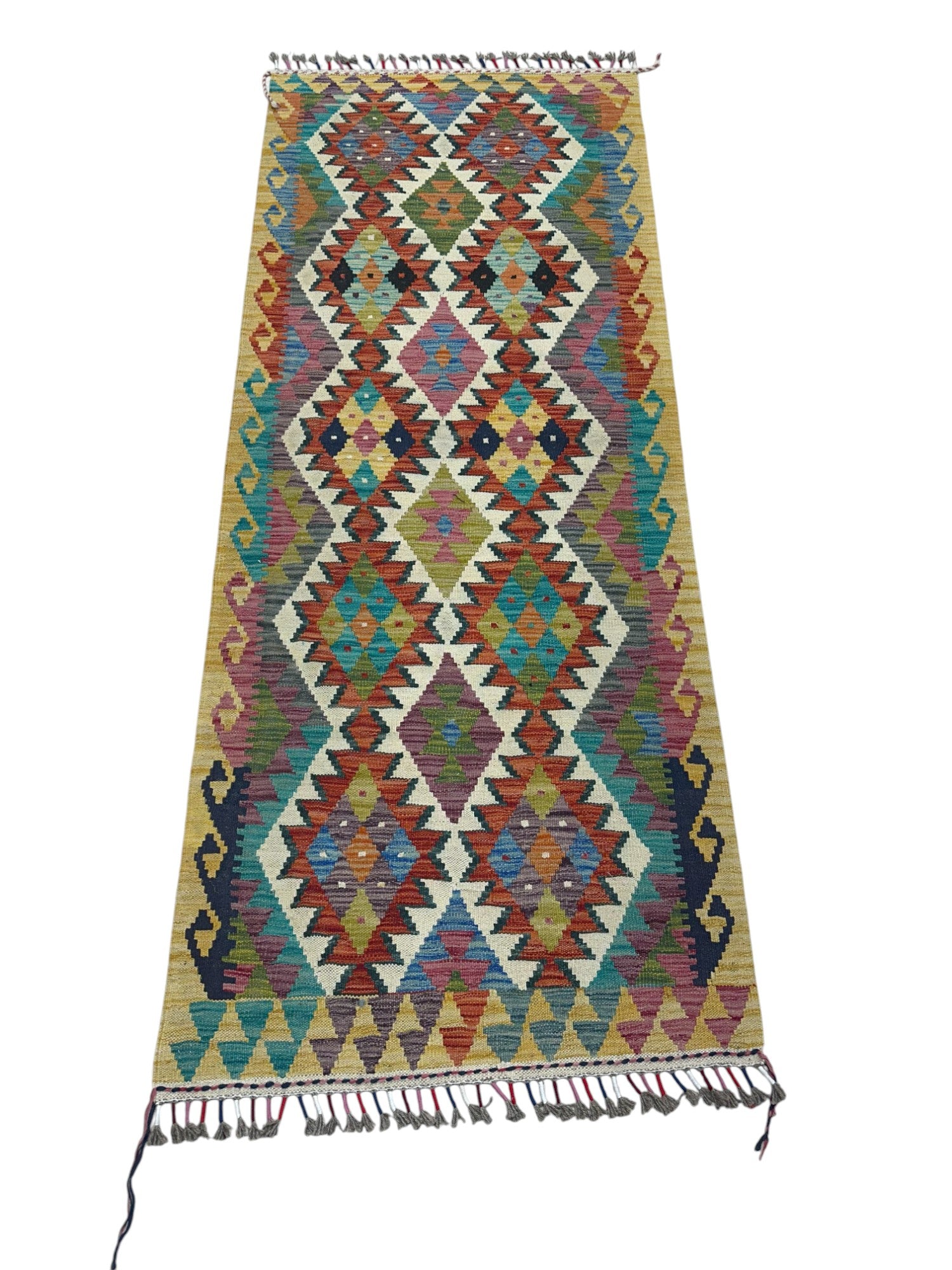Hand-Woven Afghani Kilim Wool Rug 2'8" x 6'9"