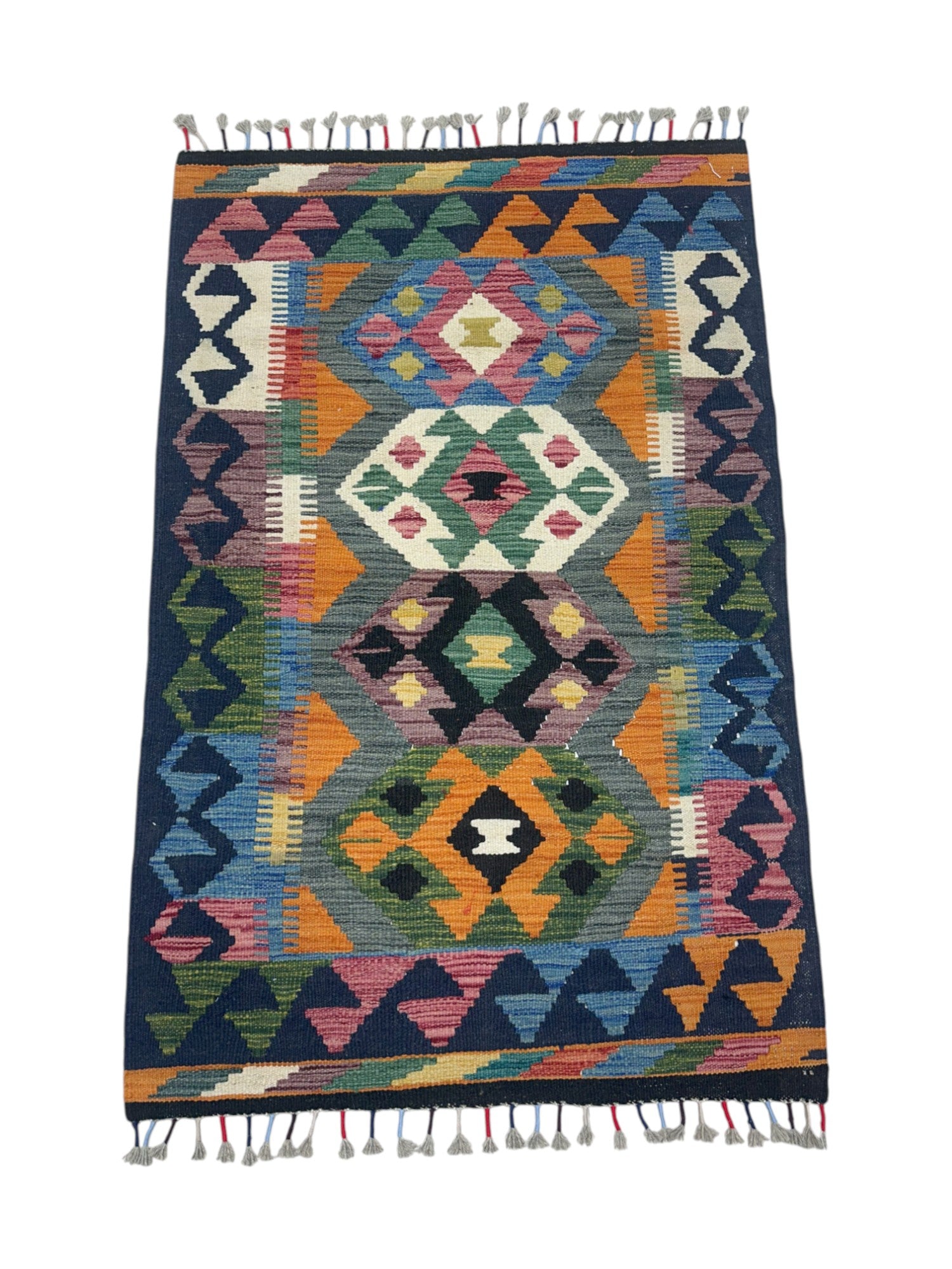 Hand-Woven Afghani Kilim Wool Rug 2'8" x 4'2"