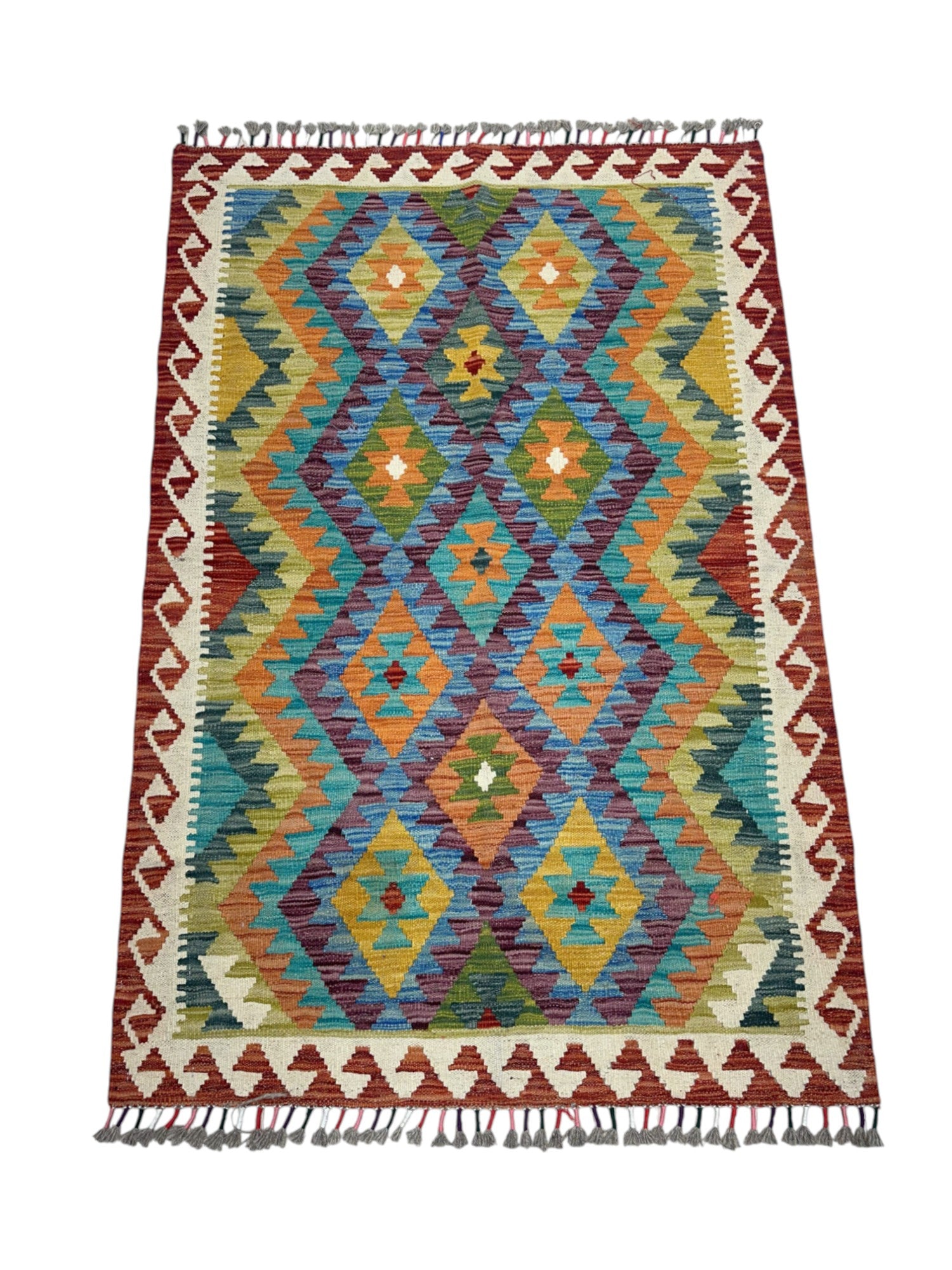 Hand-Woven Afghani Kilim Wool Rug 3'3" x 4'11"