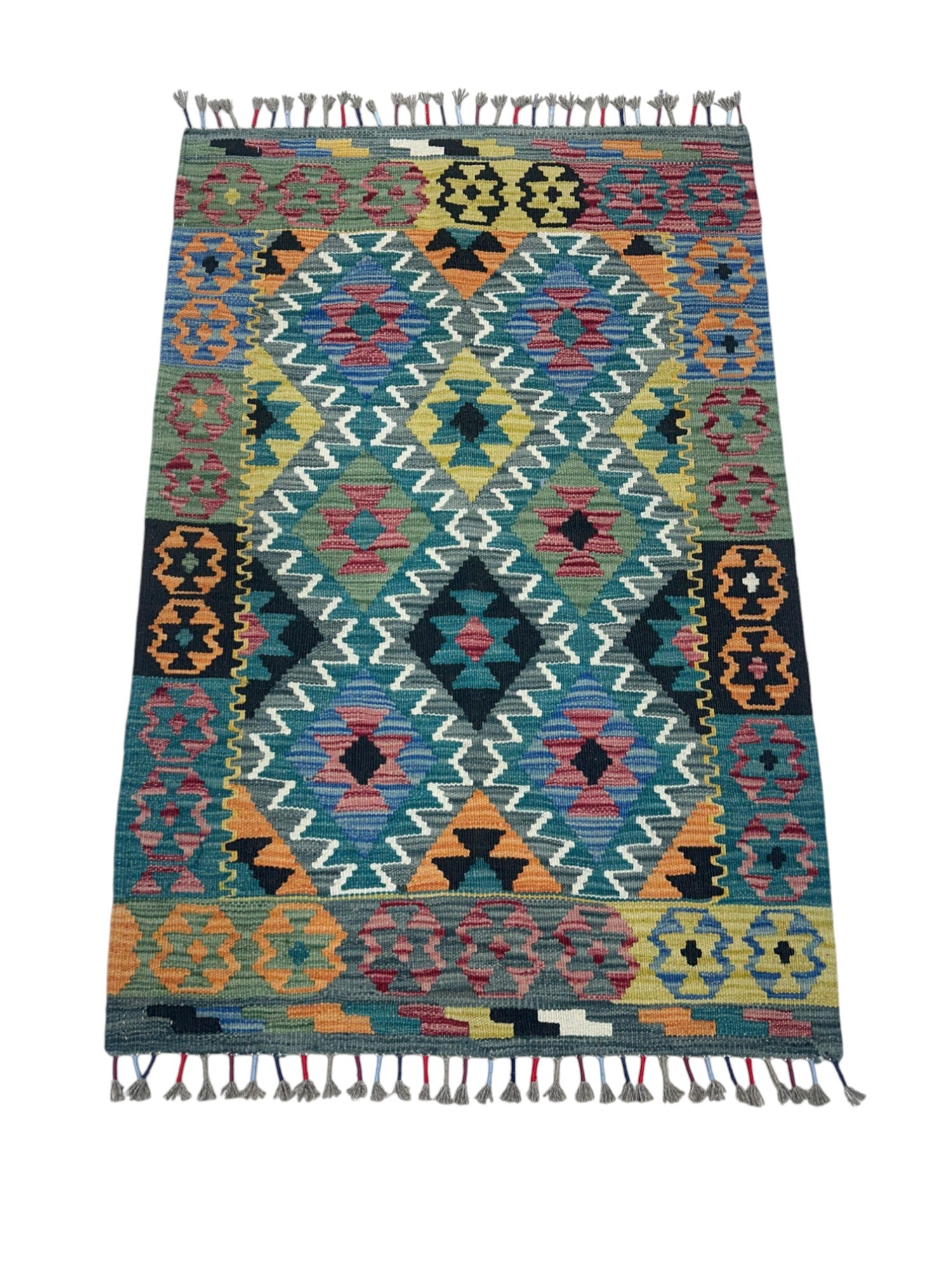 Hand-Woven Afghani Kilim Wool Rug 2'9" x 4'1"
