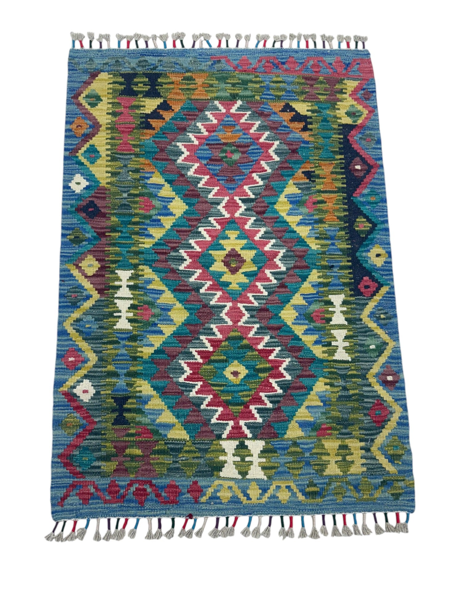 Hand-Woven Afghani Kilim Wool Rug 2'7" x 3'10"