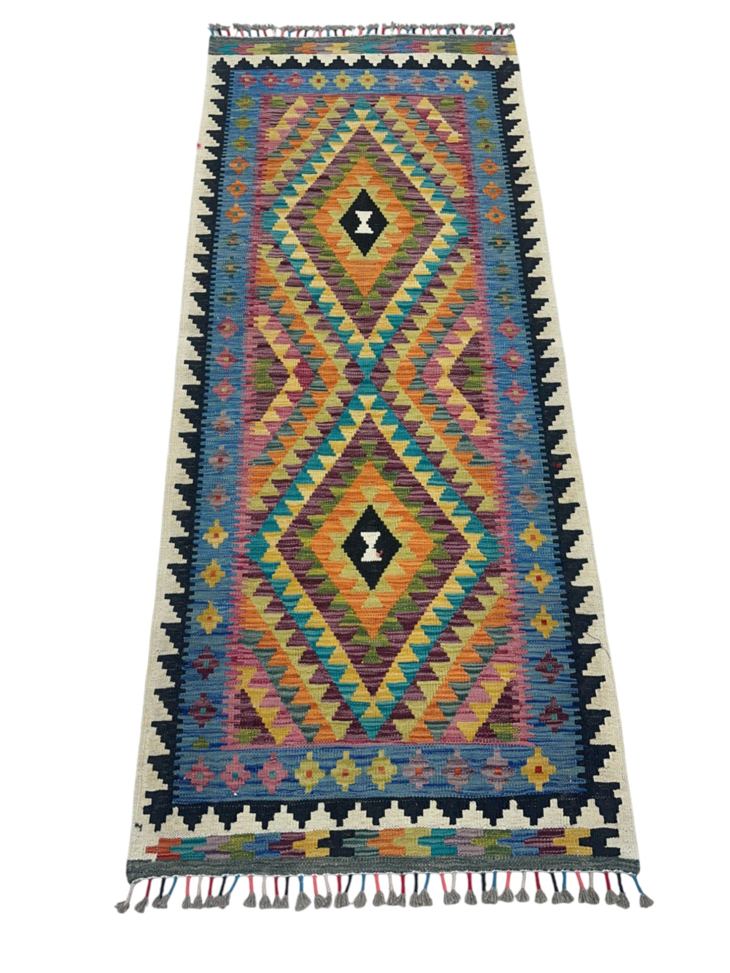 Hand-Woven Afghani Kilim Wool Rug 2'9" x 6'6"