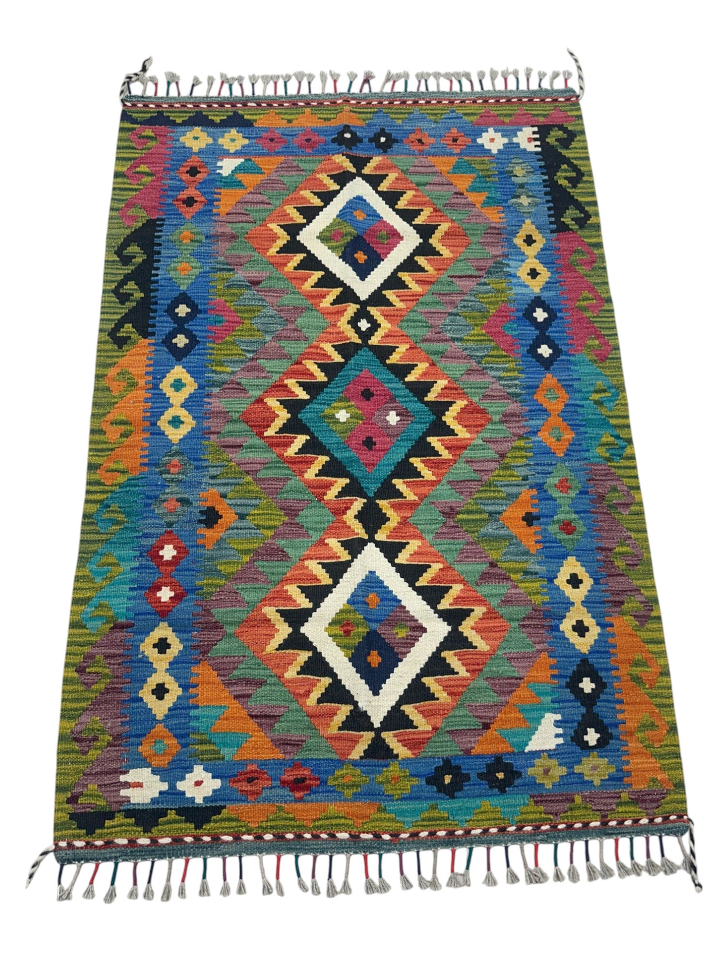 Hand-Woven Afghani Kilim Wool Rug 3'3" x 4'11"