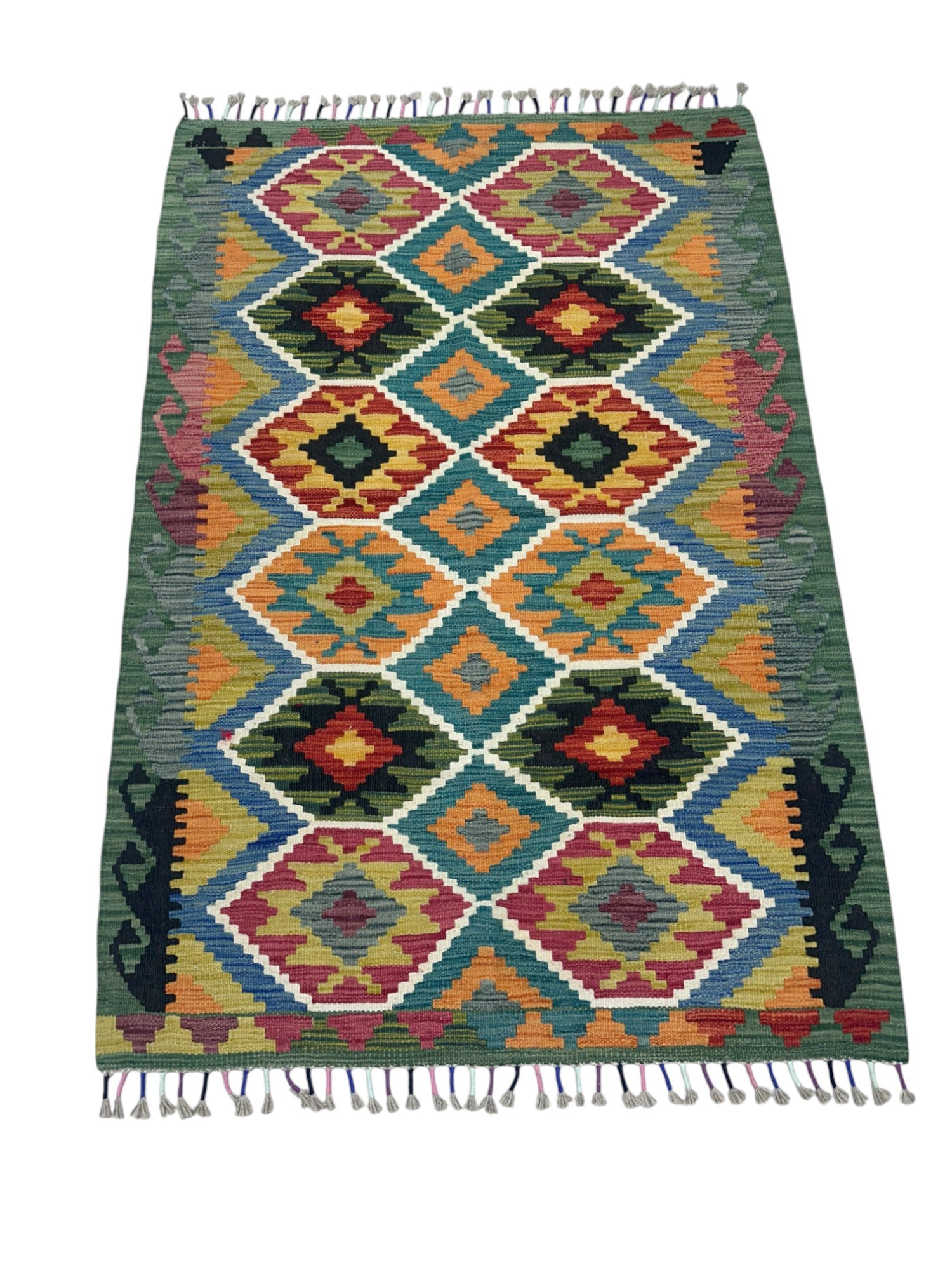 Hand-Woven Afghani Kilim Wool Rug 3'4" x 4'11"