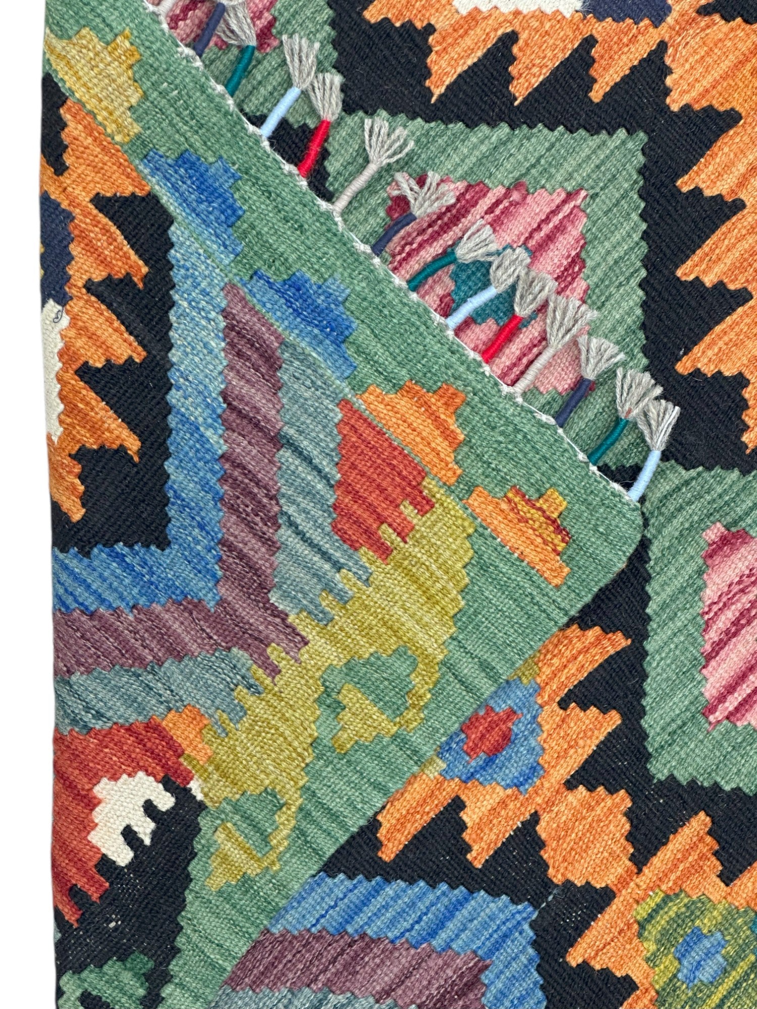 Hand-Woven Afghani Kilim Wool Rug 3'4" x 4'11"