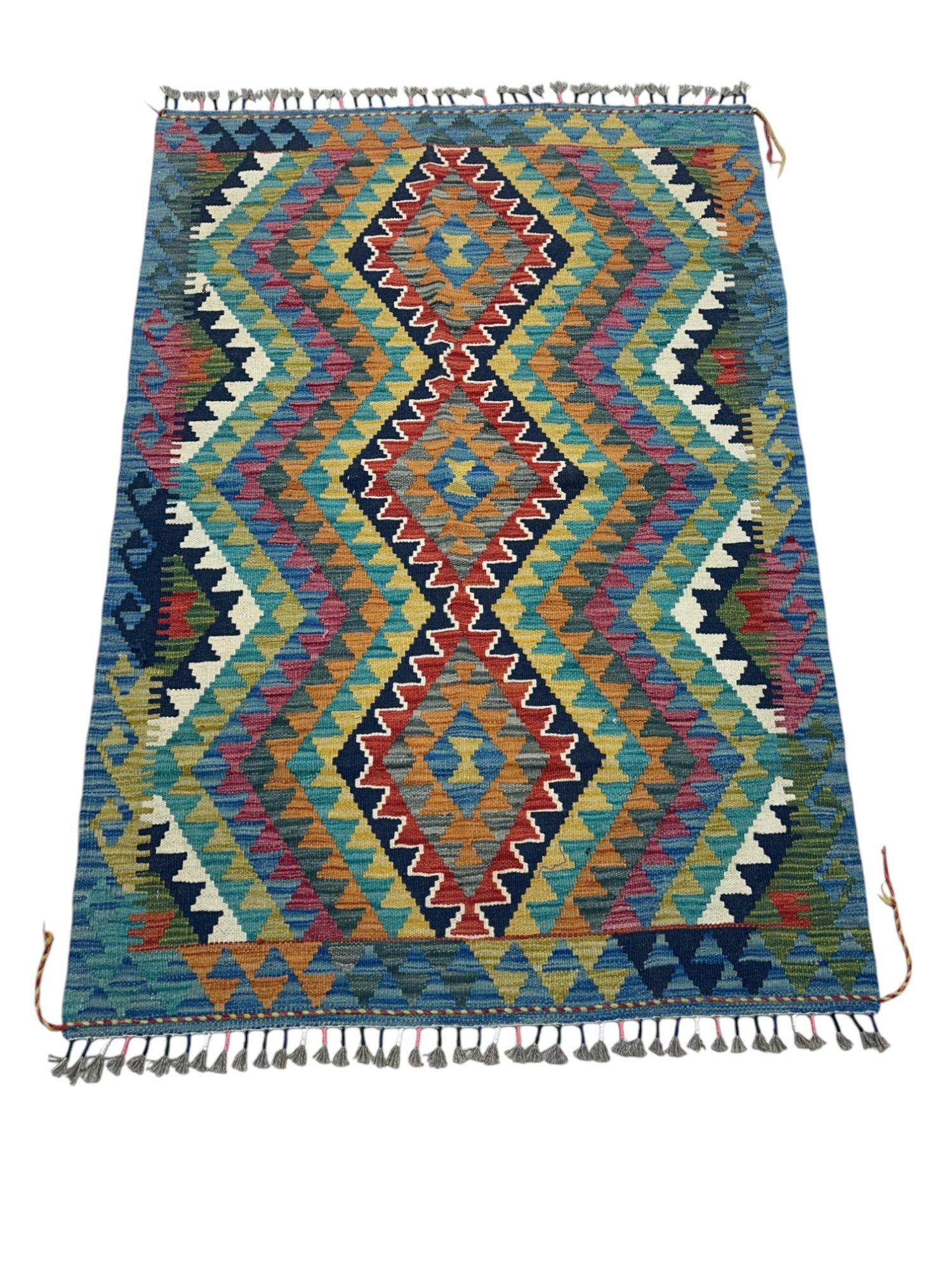 Hand-Woven Afghani Kilim Wool Rug 3'5" x 4'10"