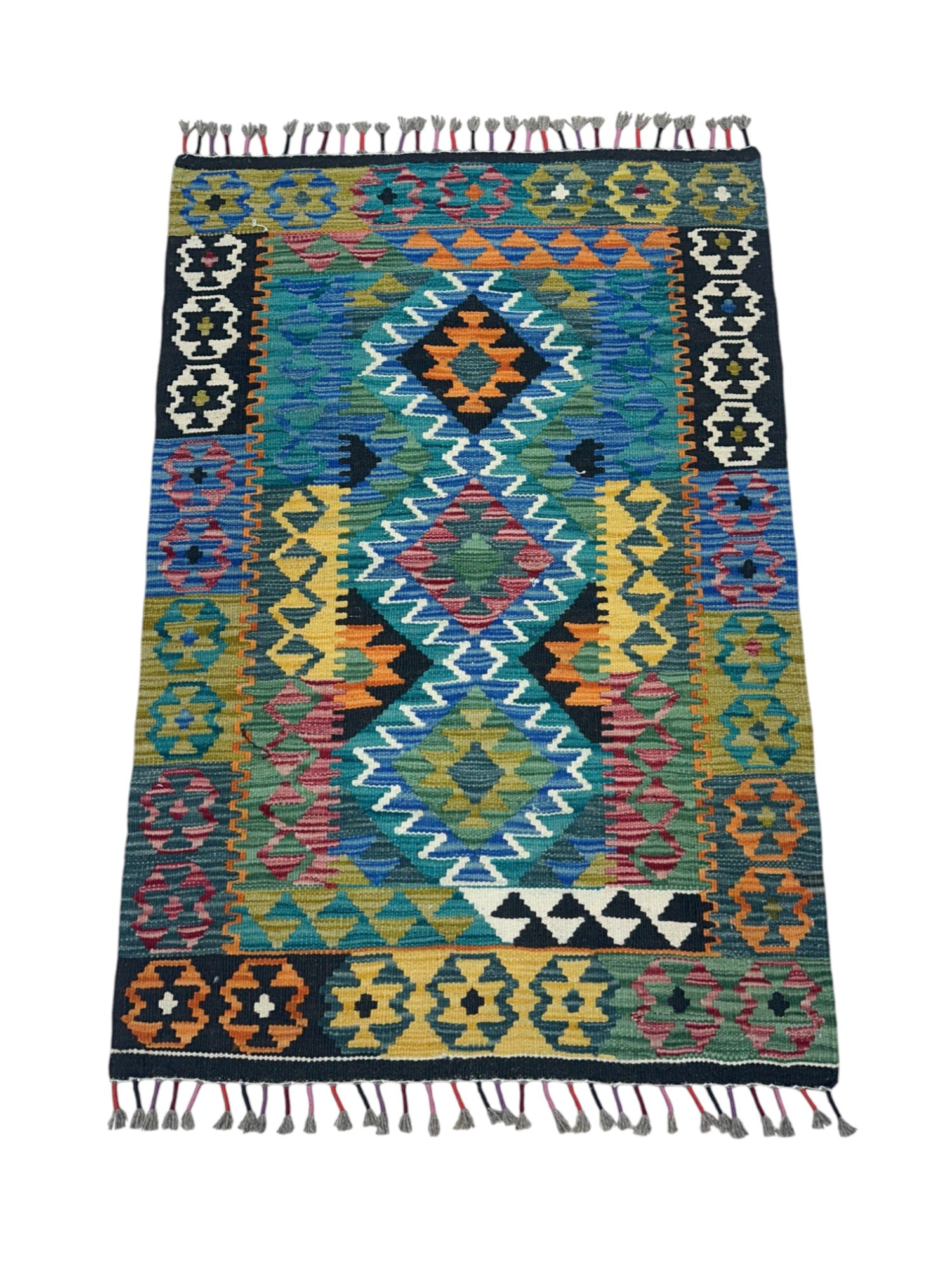 Hand-Woven Afghani Kilim Wool Rug 2'7" x 4'
