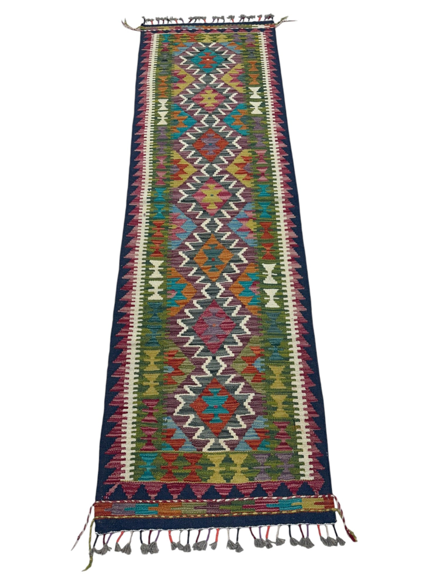 Hand-Woven Afghani Kilim Wool Rug 2'1" x 6'9"