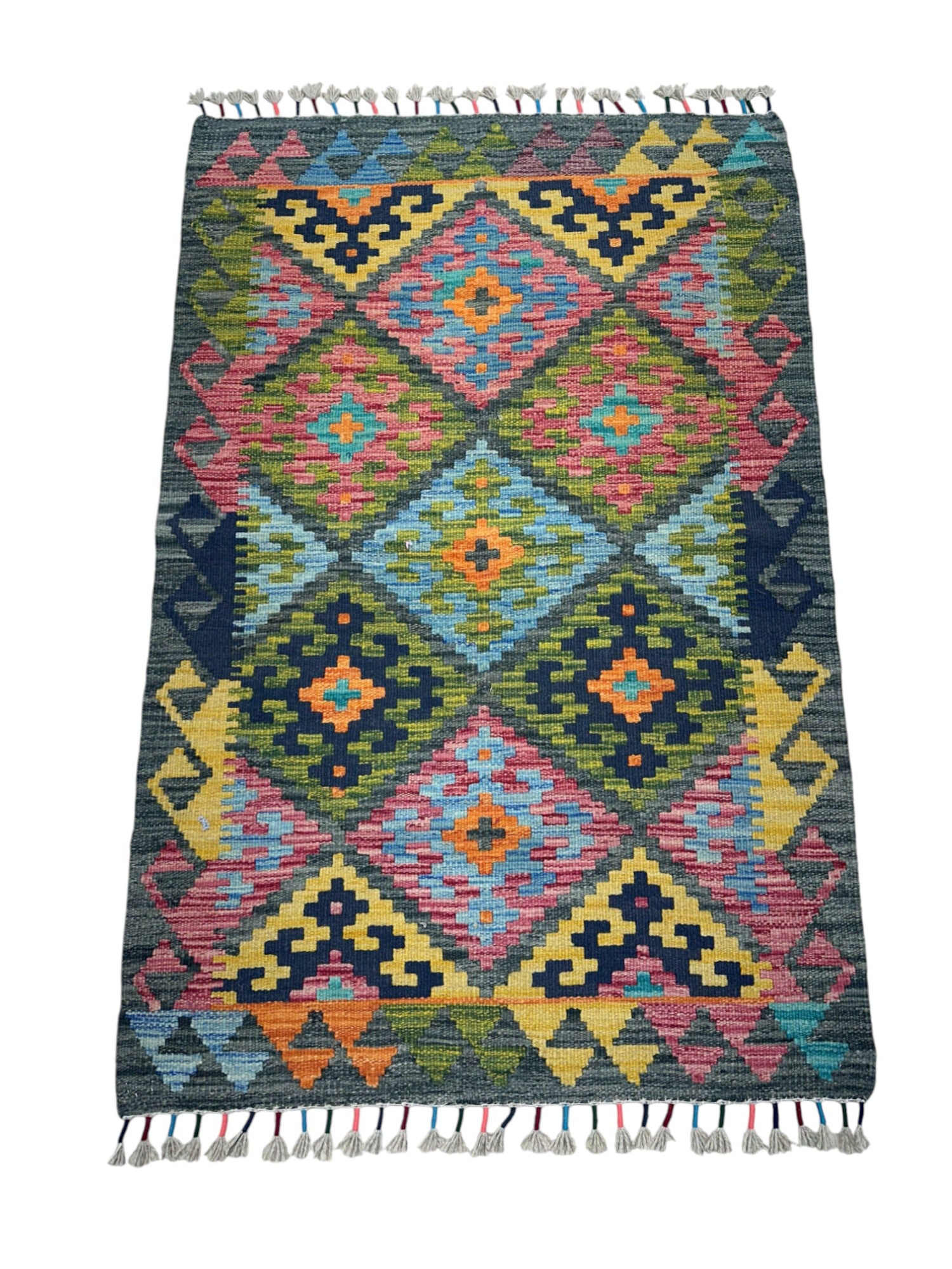 Hand-Woven Afghani Kilim Wool Rug 2'8" x 4'1"