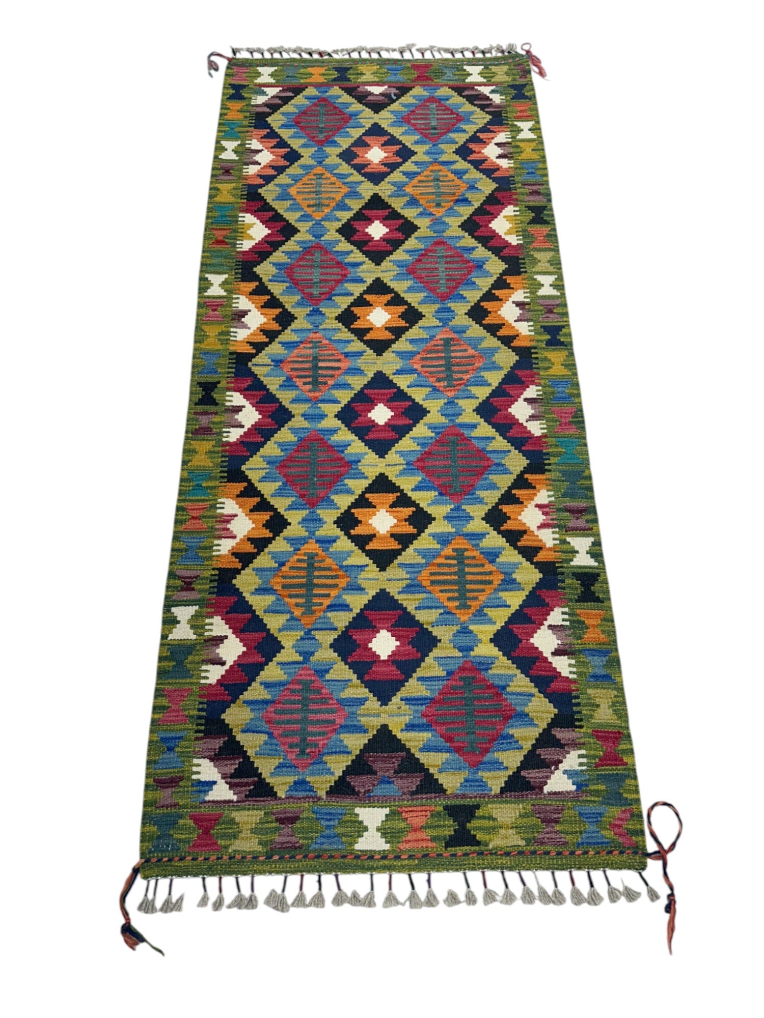 Hand-Woven Afghani Kilim Wool Rug 2'8" x 6'6"