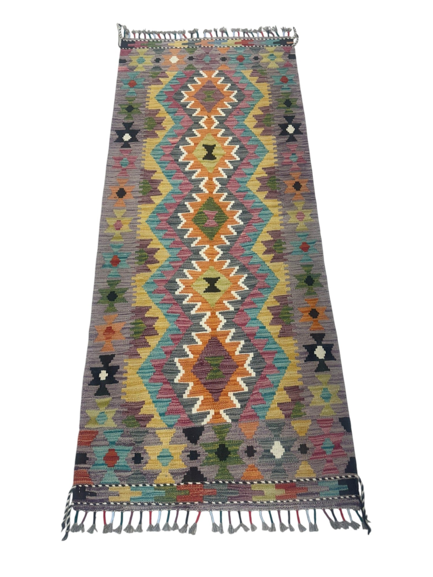 Hand-Woven Afghani Kilim Wool Rug 2'7" x 6'4"