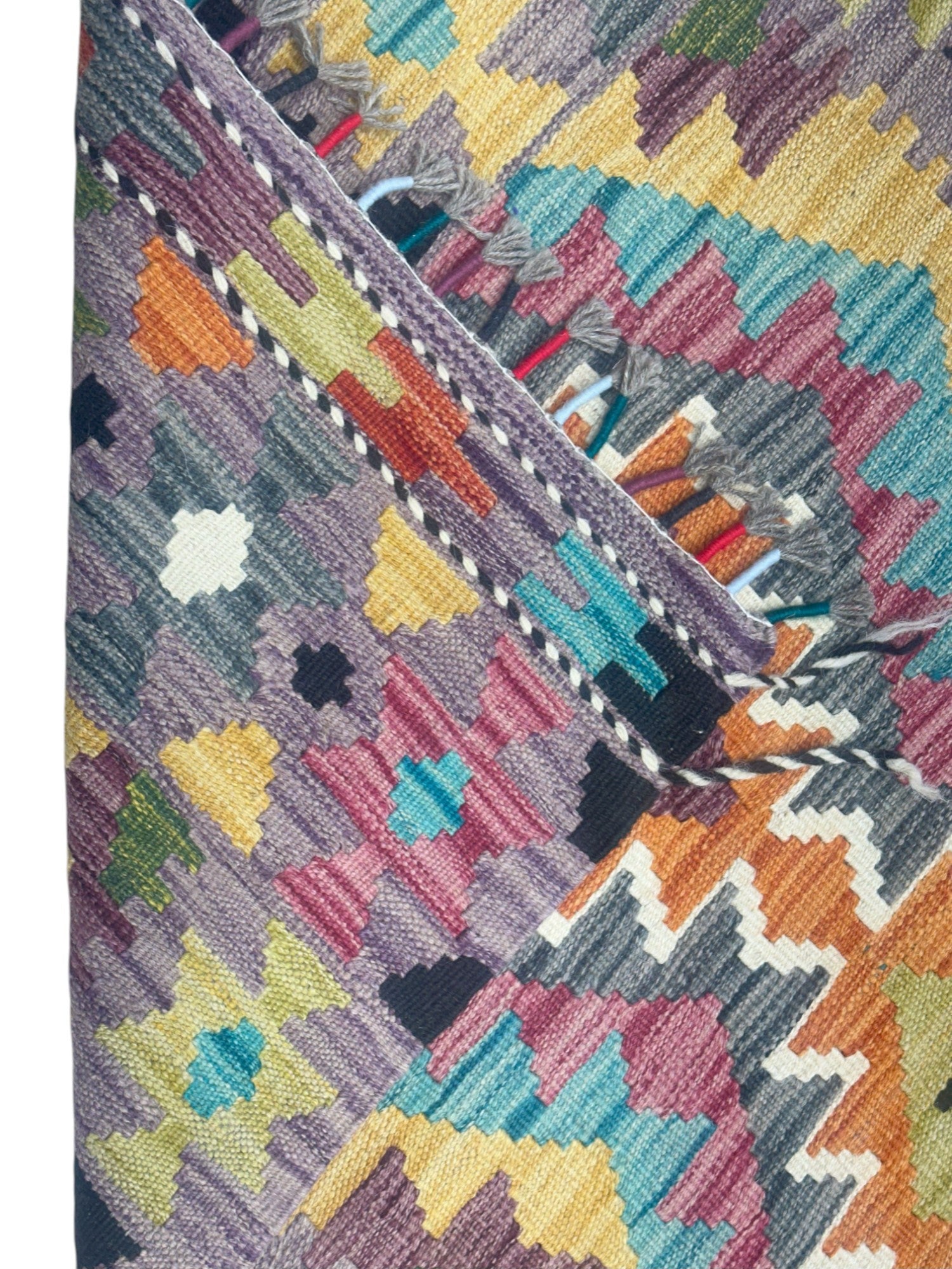 Hand-Woven Afghani Kilim Wool Rug 2'7" x 6'4"
