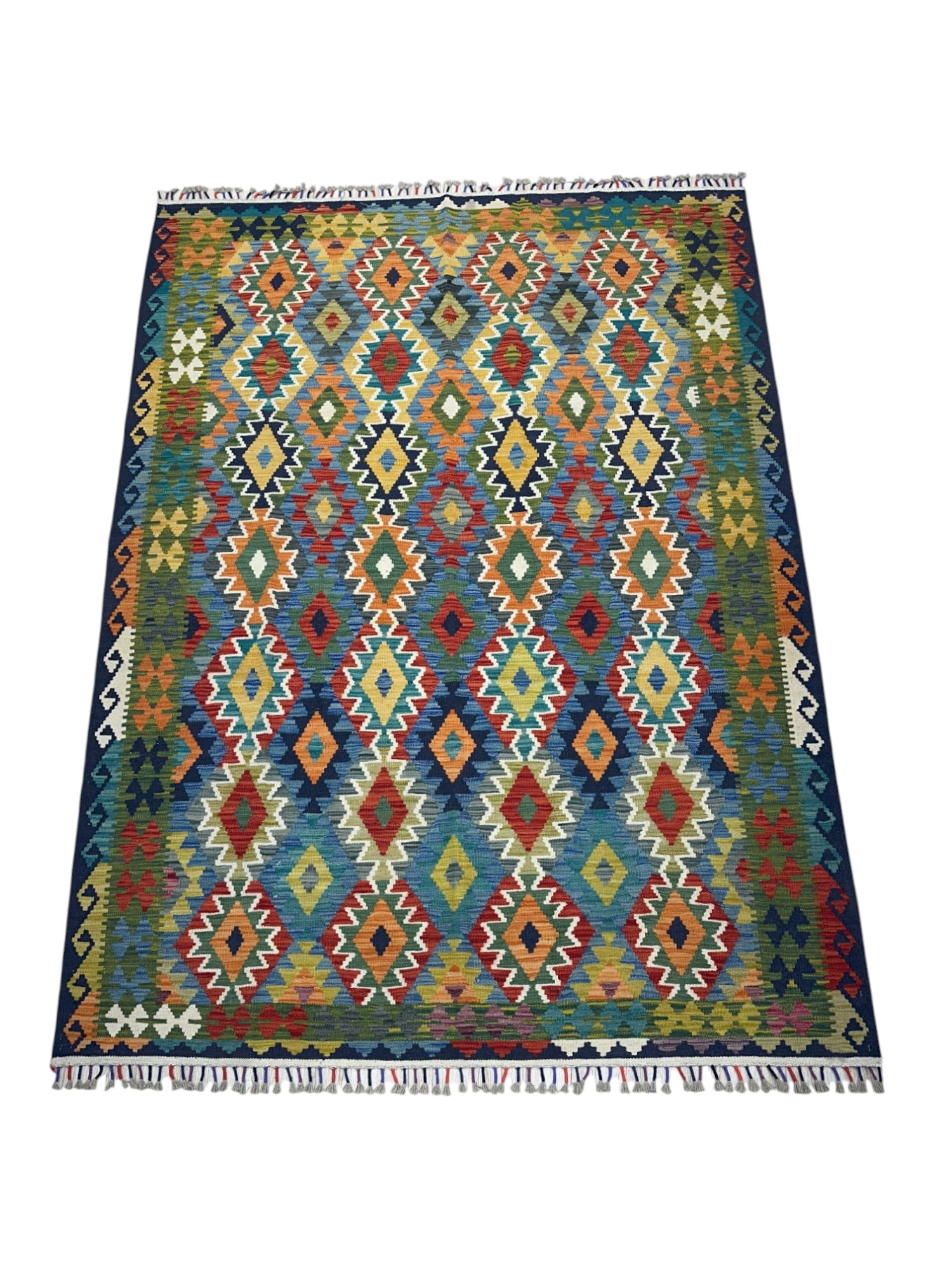 Hand-Woven Afghani Kilim Wool Rug 5'10" x 8'1"