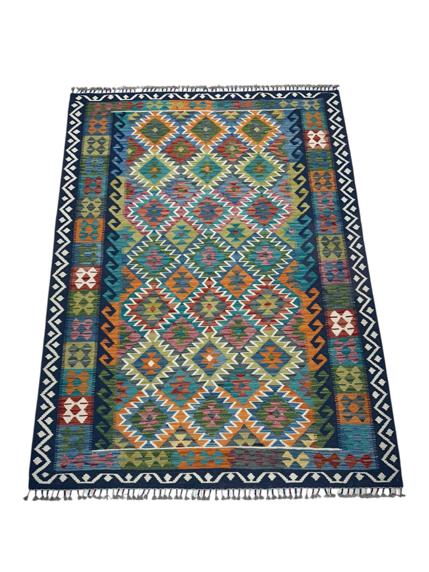 Hand-Woven Afghani Kilim Wool Rug 5’9" x 7’11”