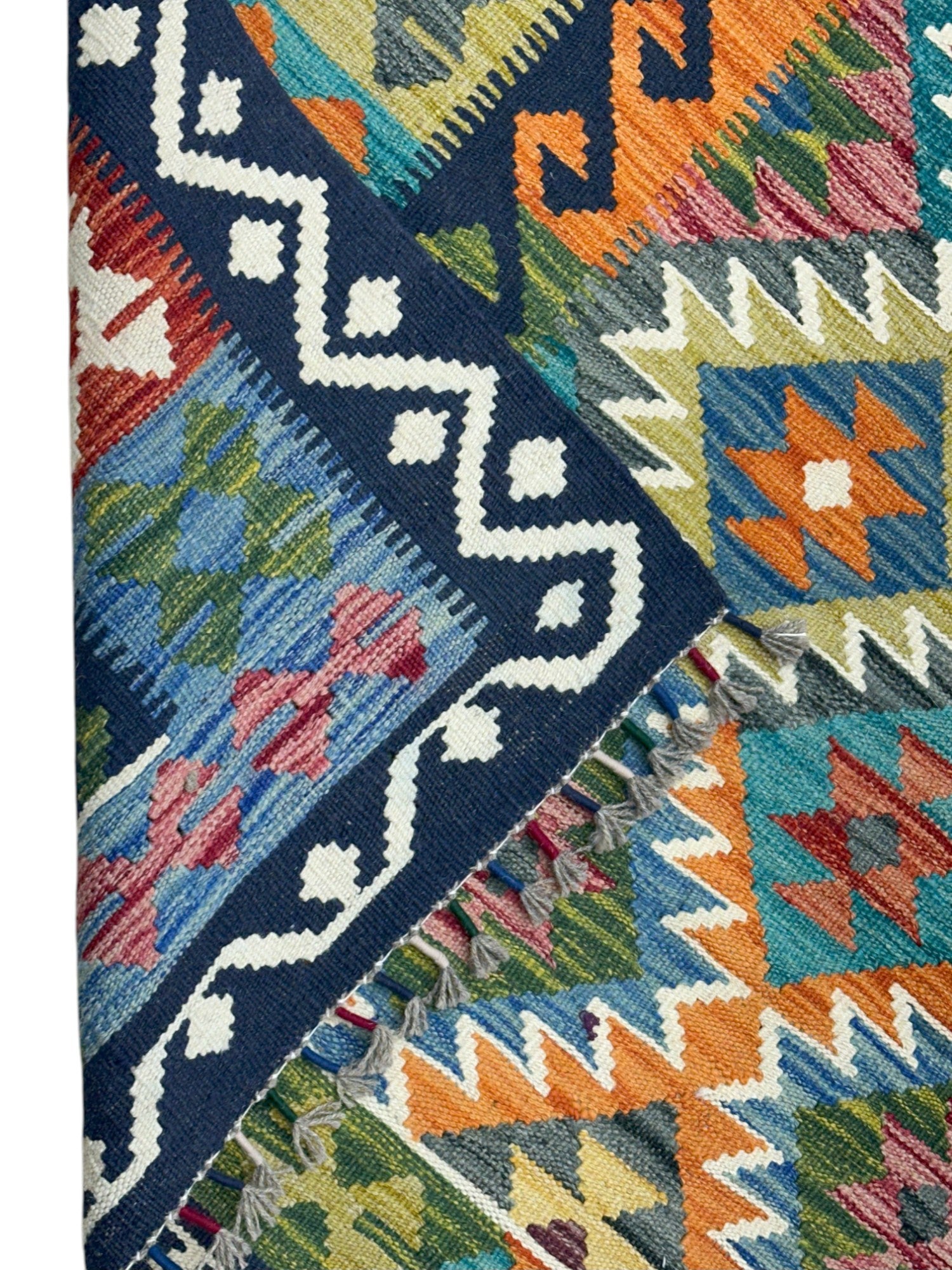 Hand-Woven Afghani Kilim Wool Rug 5’9" x 7’11”