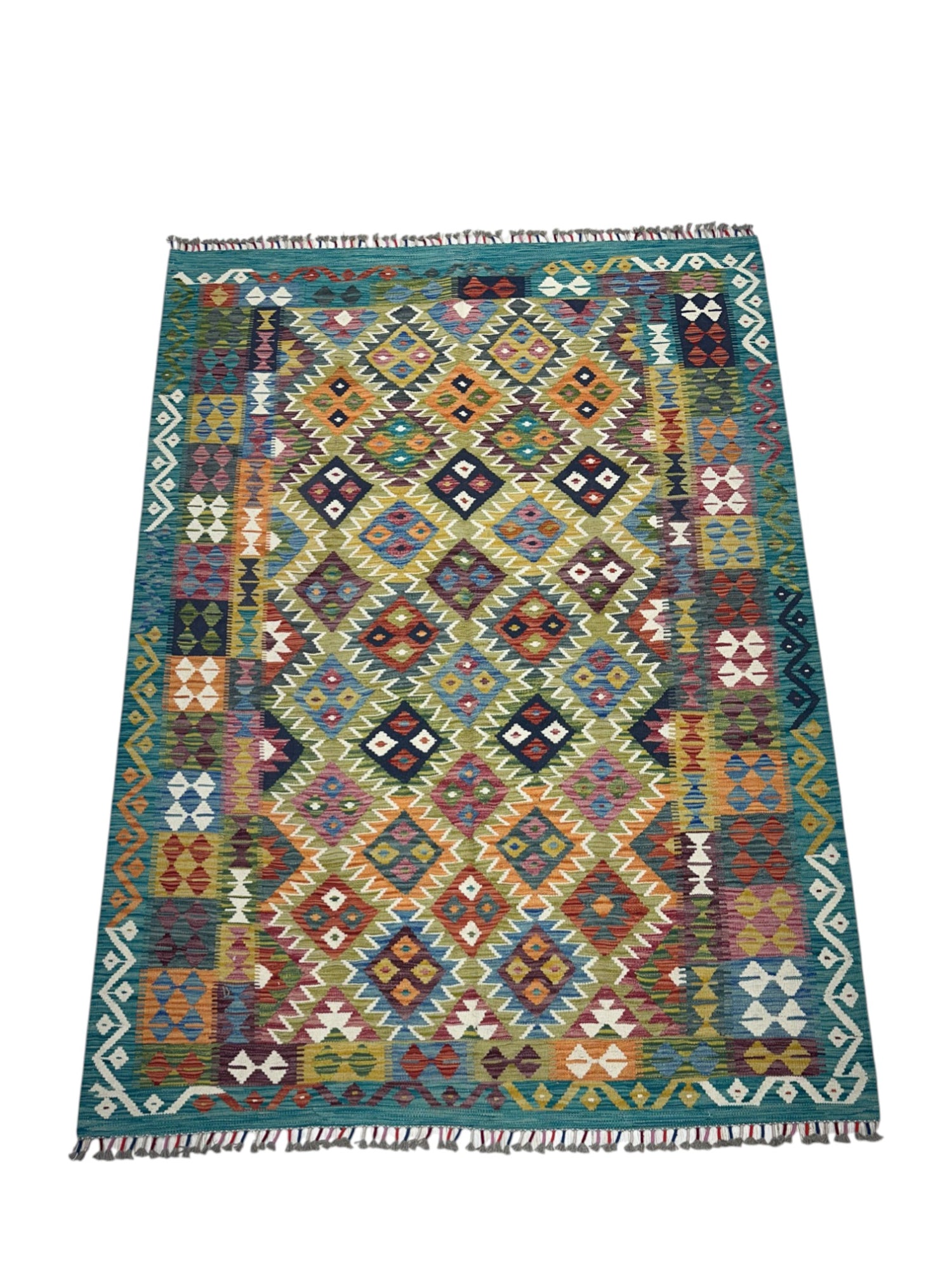 Hand-Woven Afghani Kilim Wool Rug 5'9" x 8'2"