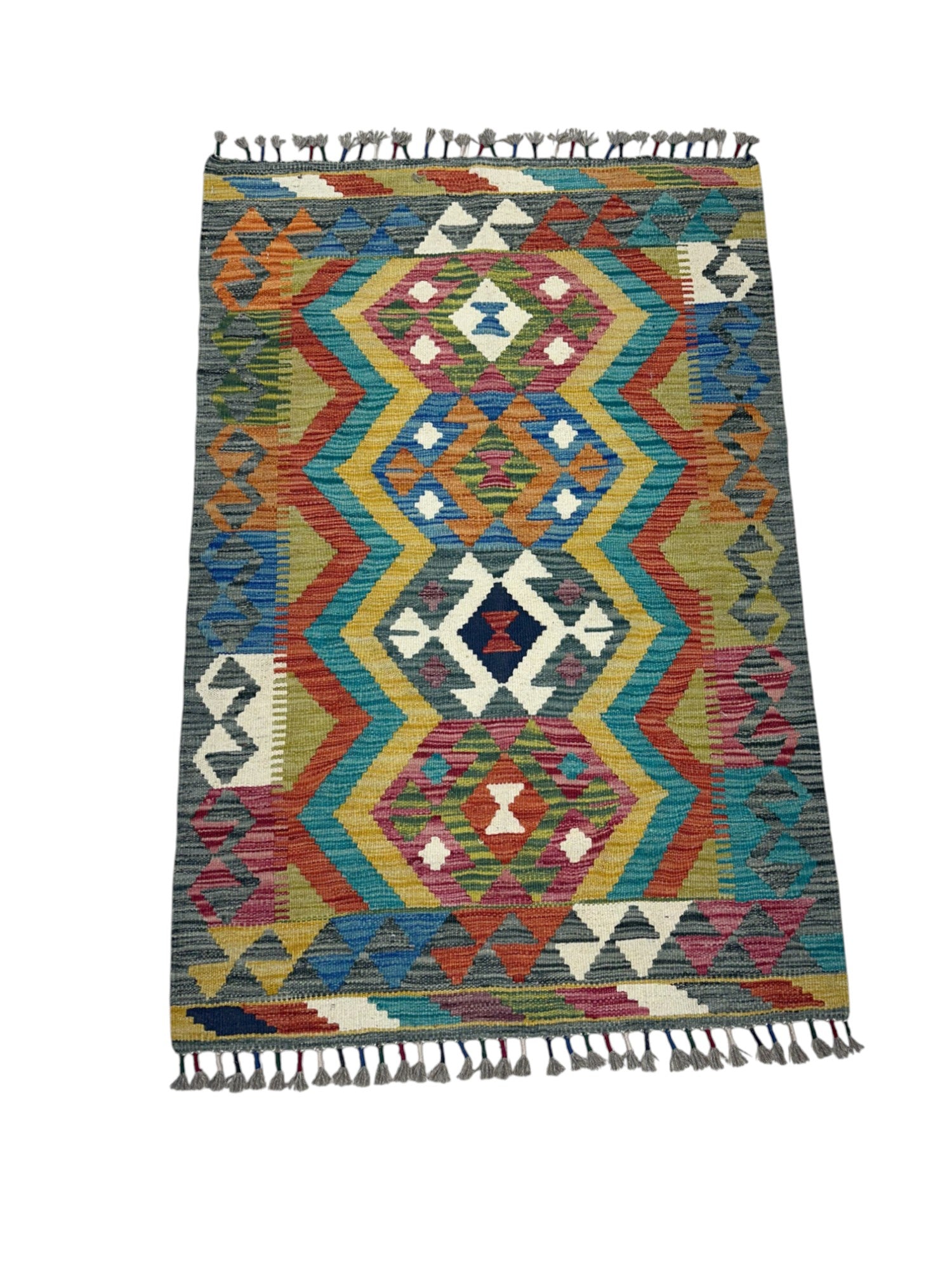 Hand-Woven Afghani Kilim Wool Rug 5'9" x 8'2"
