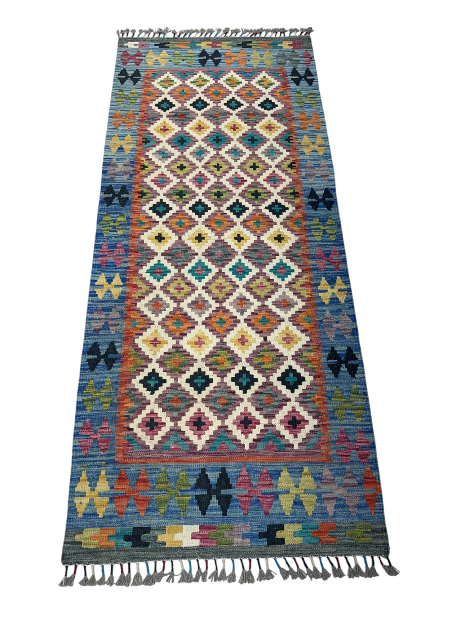 Hand-Woven Afghani Kilim Wool Rug 2'9" x 6'8"