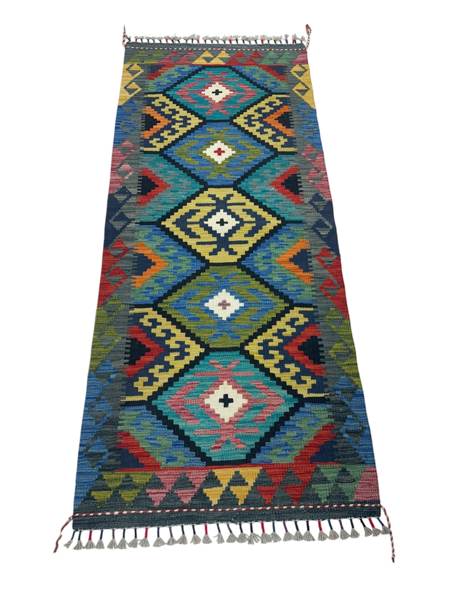 Hand-Woven Afghani Kilim Wool Rug 2'8" x 6'4"