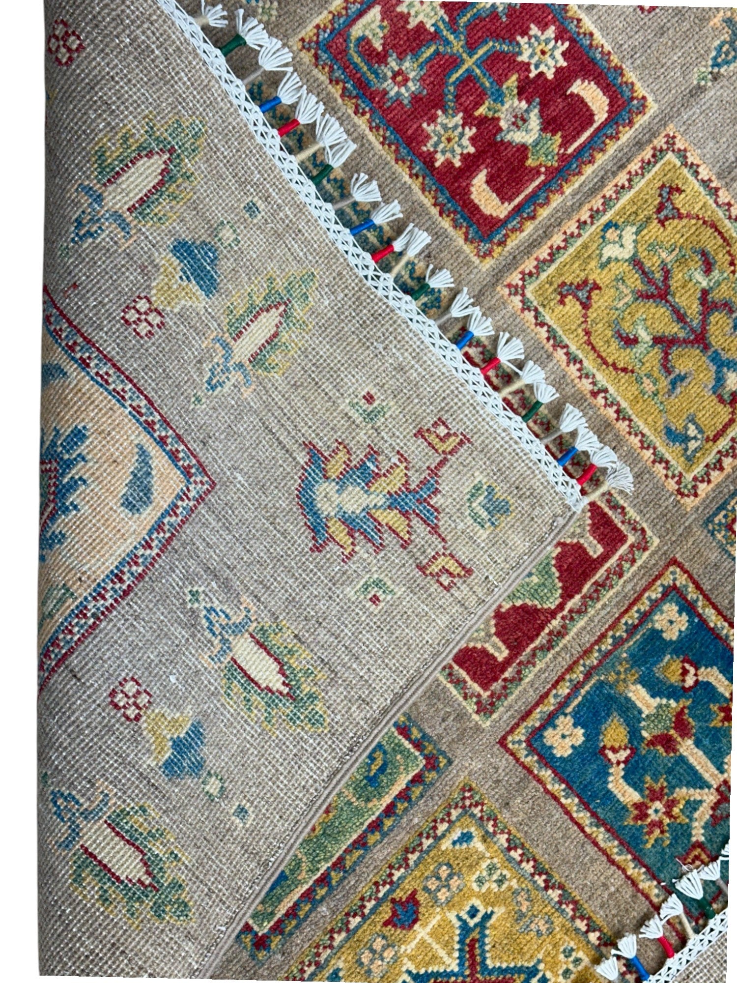 Hand-Knotted Afghani Kazak Wool Rug – 3’4″  x  4’10″