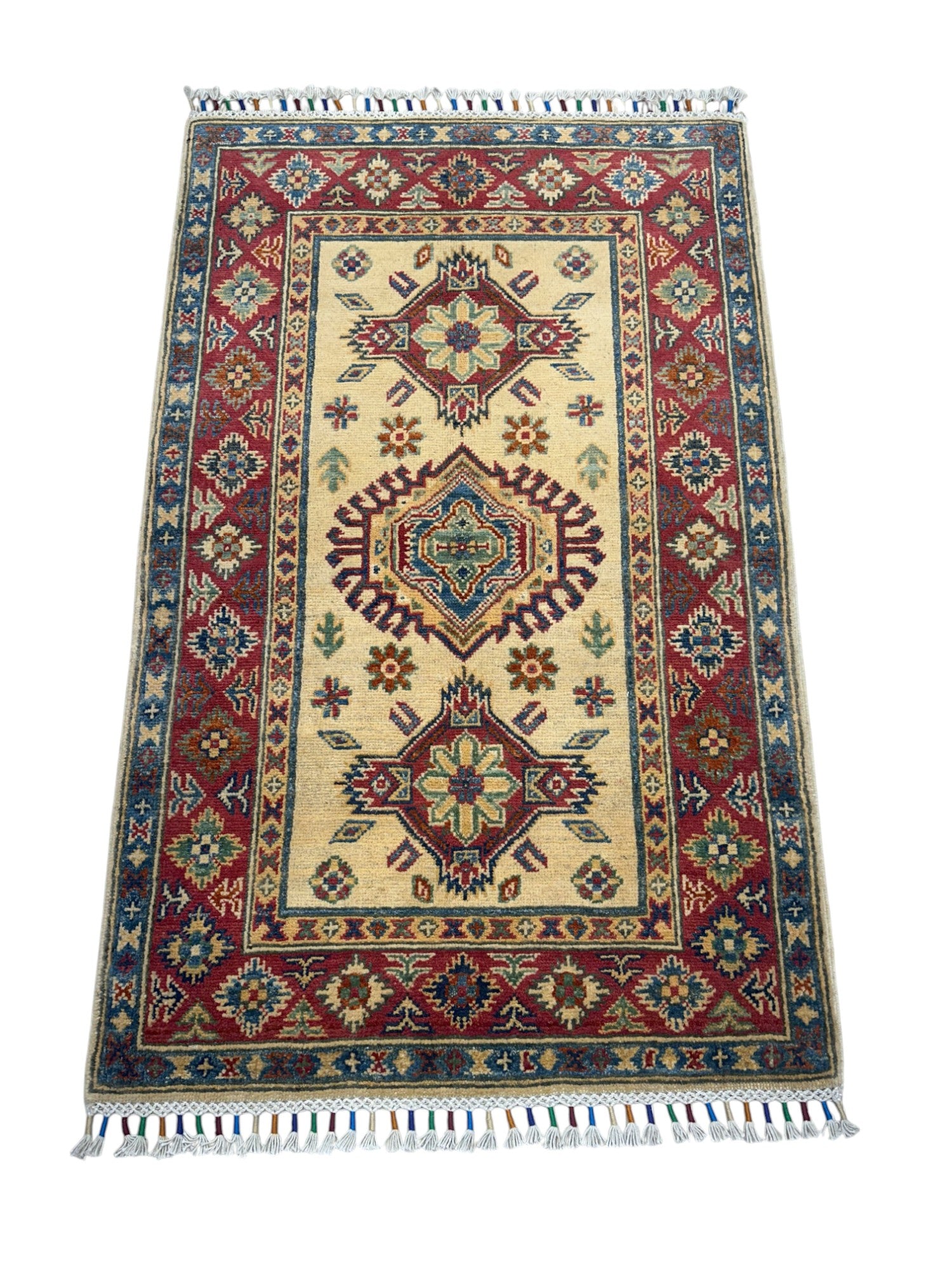 Hand-Knotted Afghani Kazak Wool Rug – 2’9″  x  4’4″