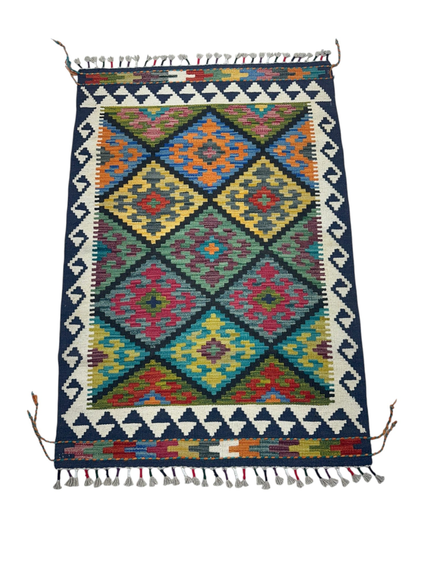 Hand-Woven Afghani Kilim Wool Rug 2'7" x 3'10"