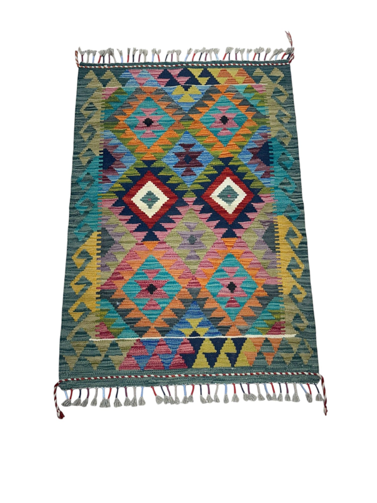 Hand-Woven Afghani Kilim Wool Rug 2'9" x 3'11"