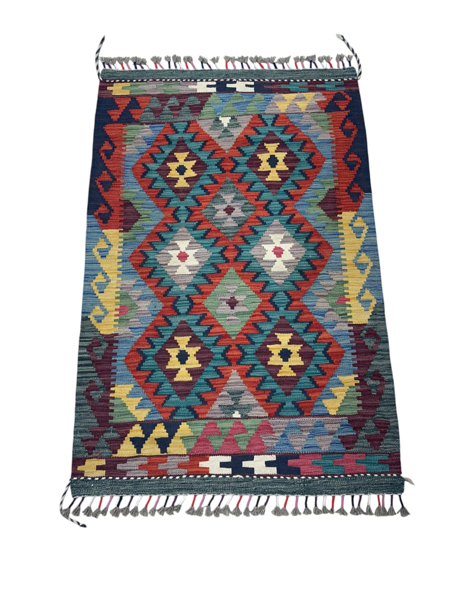 Hand-Woven Afghani Kilim Wool Rug 2'7" x 3'10"