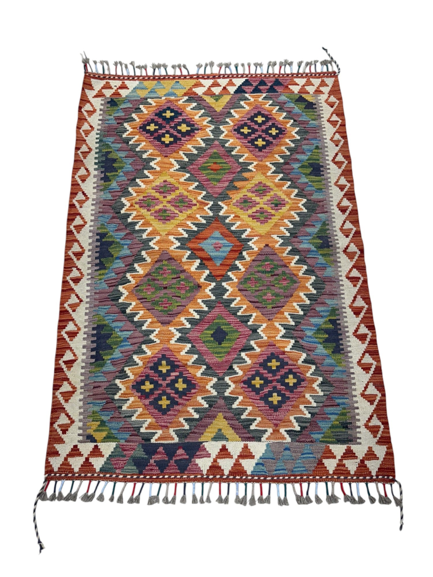 Hand-Woven Afghani Kilim Wool Rug 2'7" x 3'11"