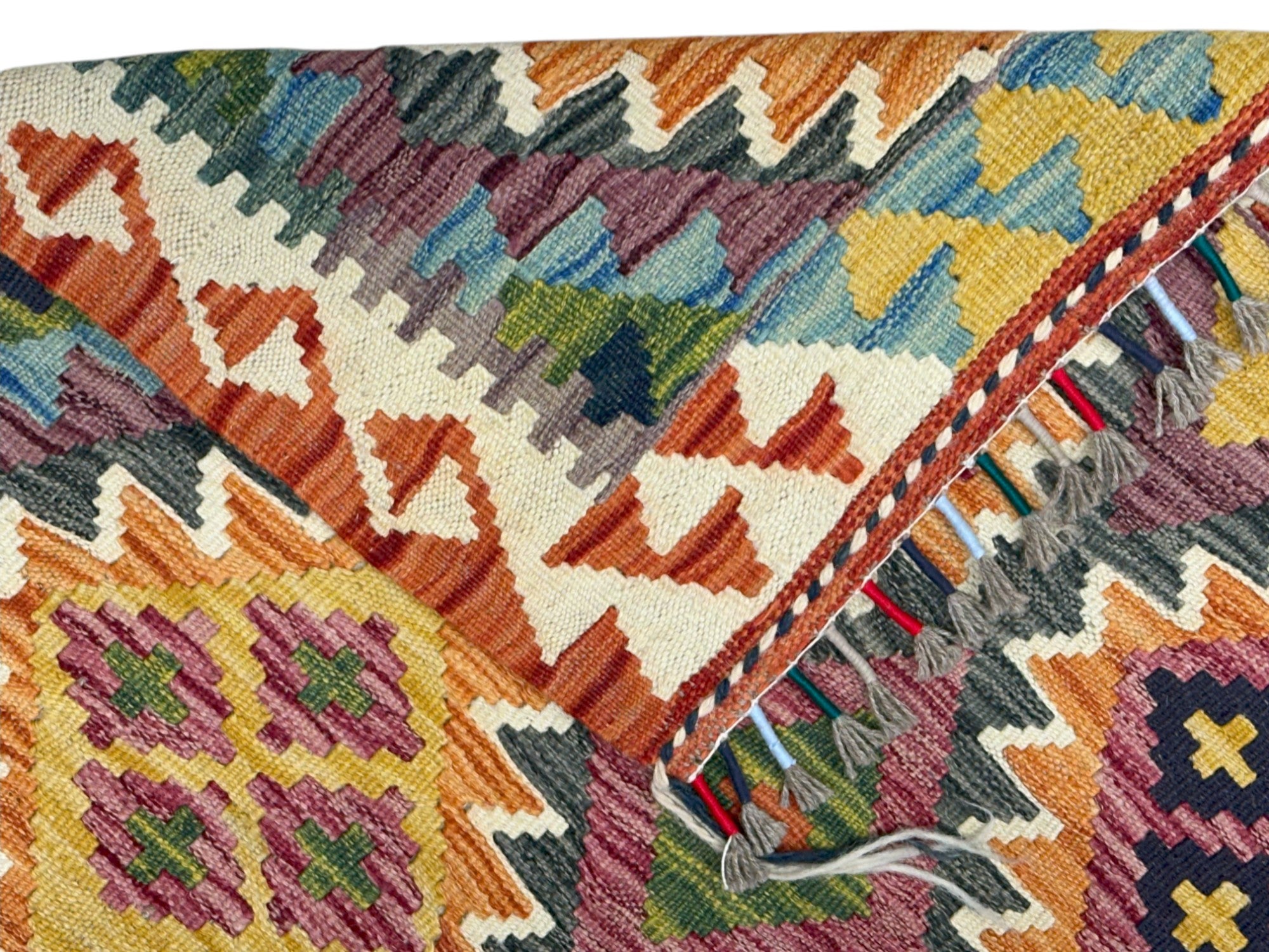 Hand-Woven Afghani Kilim Wool Rug 2'7" x 3'11"