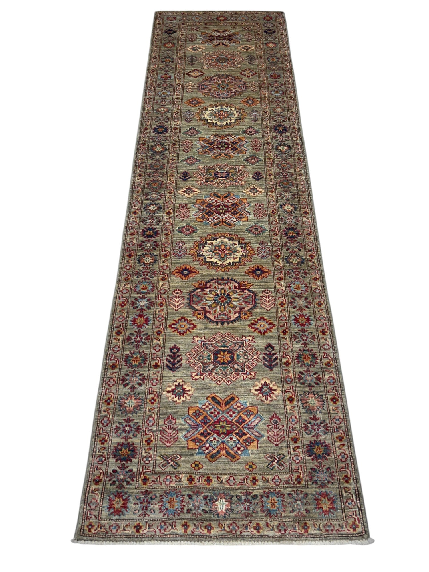 Hand-Knotted Afghani Chobi Super Kazak Wool Rug – 2’7″  x  9’0″