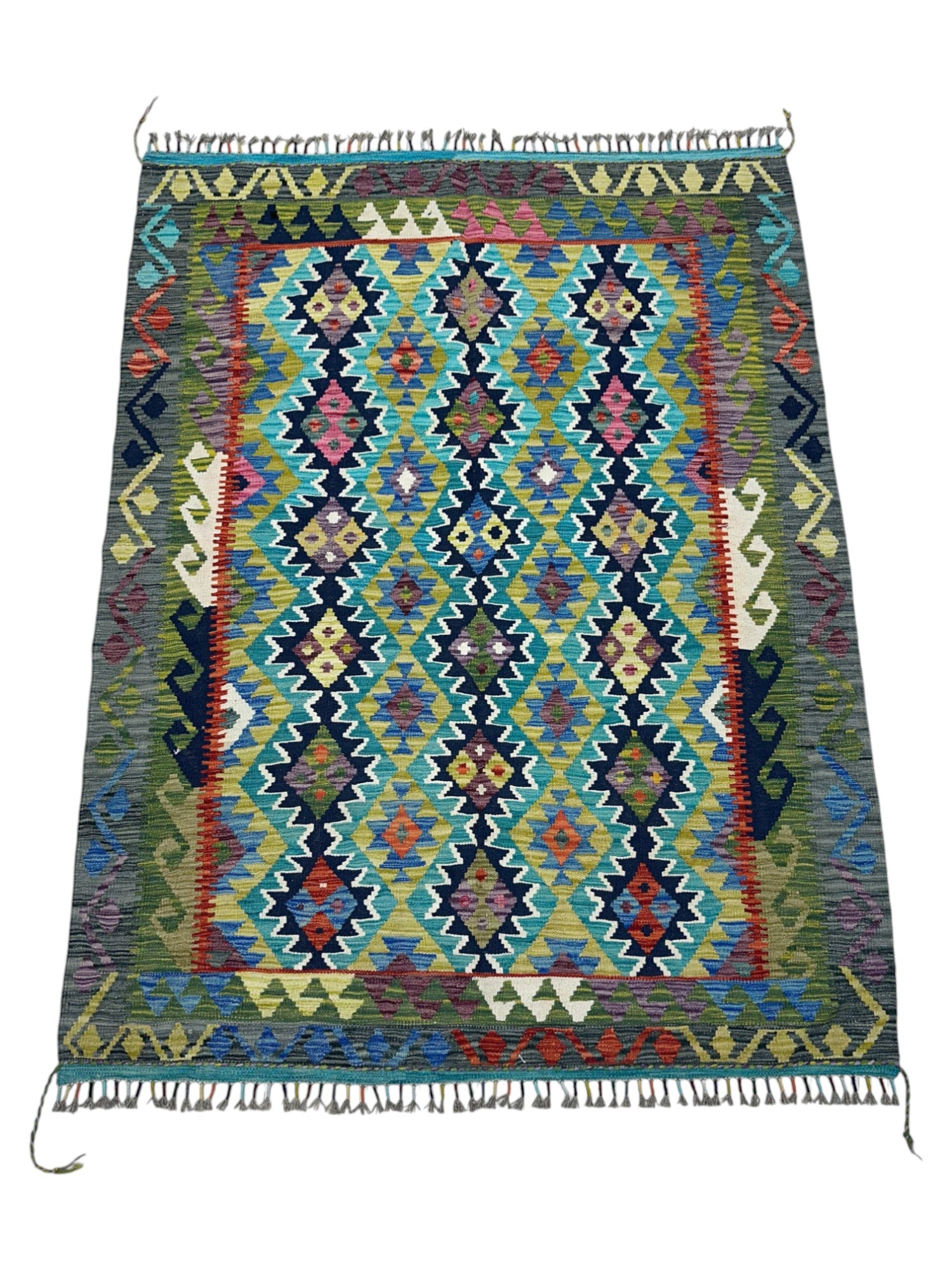 Hand-Woven Afghani Kilim Wool Rug 5’2” x 6’9”