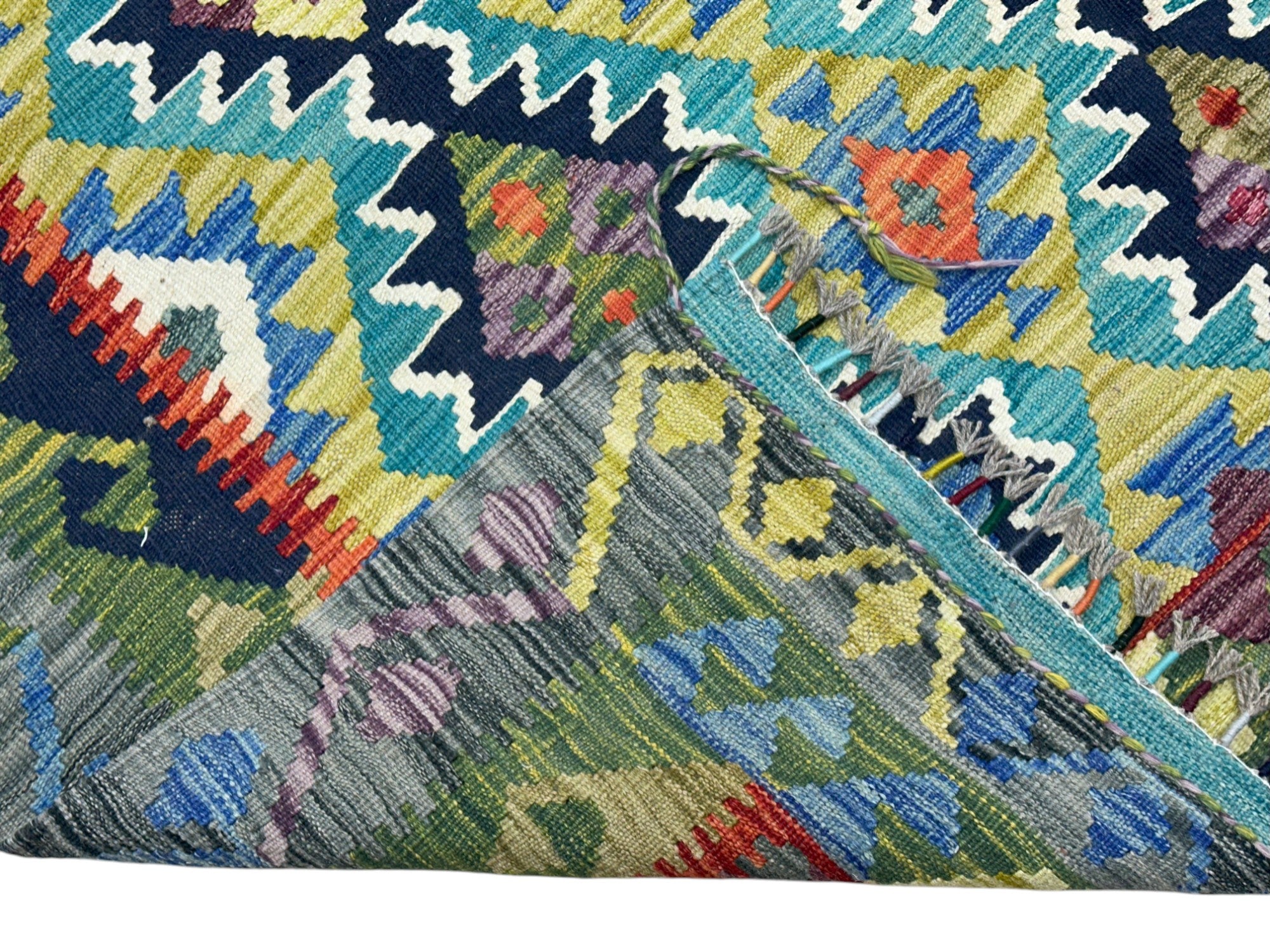 Hand-Woven Afghani Kilim Wool Rug 5’2” x 6’9”