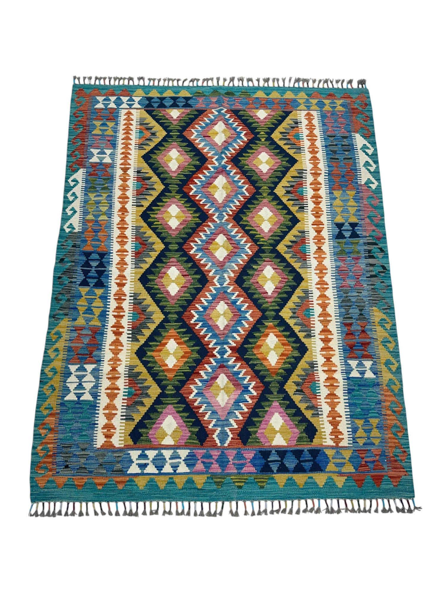 Hand-Woven Afghani Kilim Wool Rug 4'11" x 6'6”
