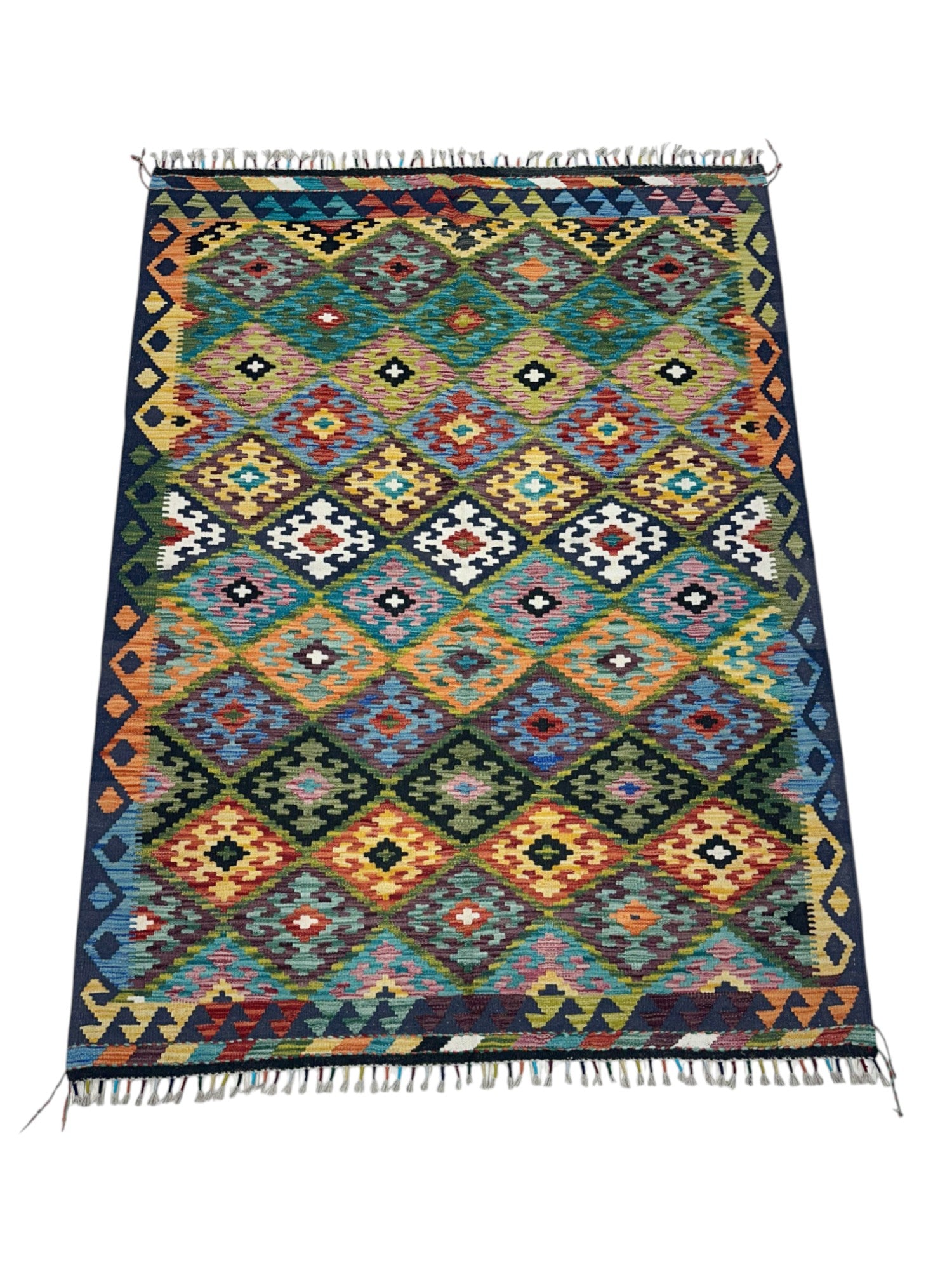 Hand-Woven Afghani Kilim Wool Rug 4'11" x 6'7"