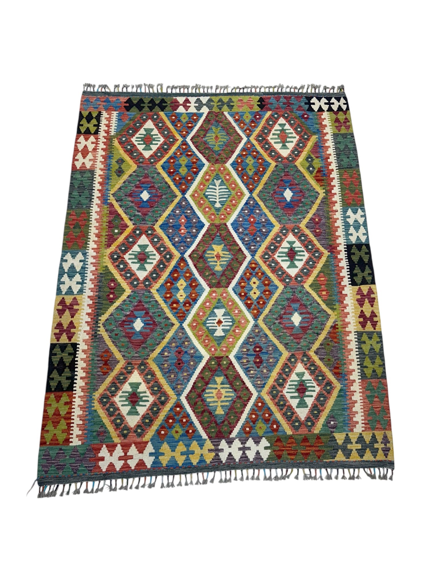 Hand-Woven Afghani Kilim Wool Rug 4'11" x 6'7"