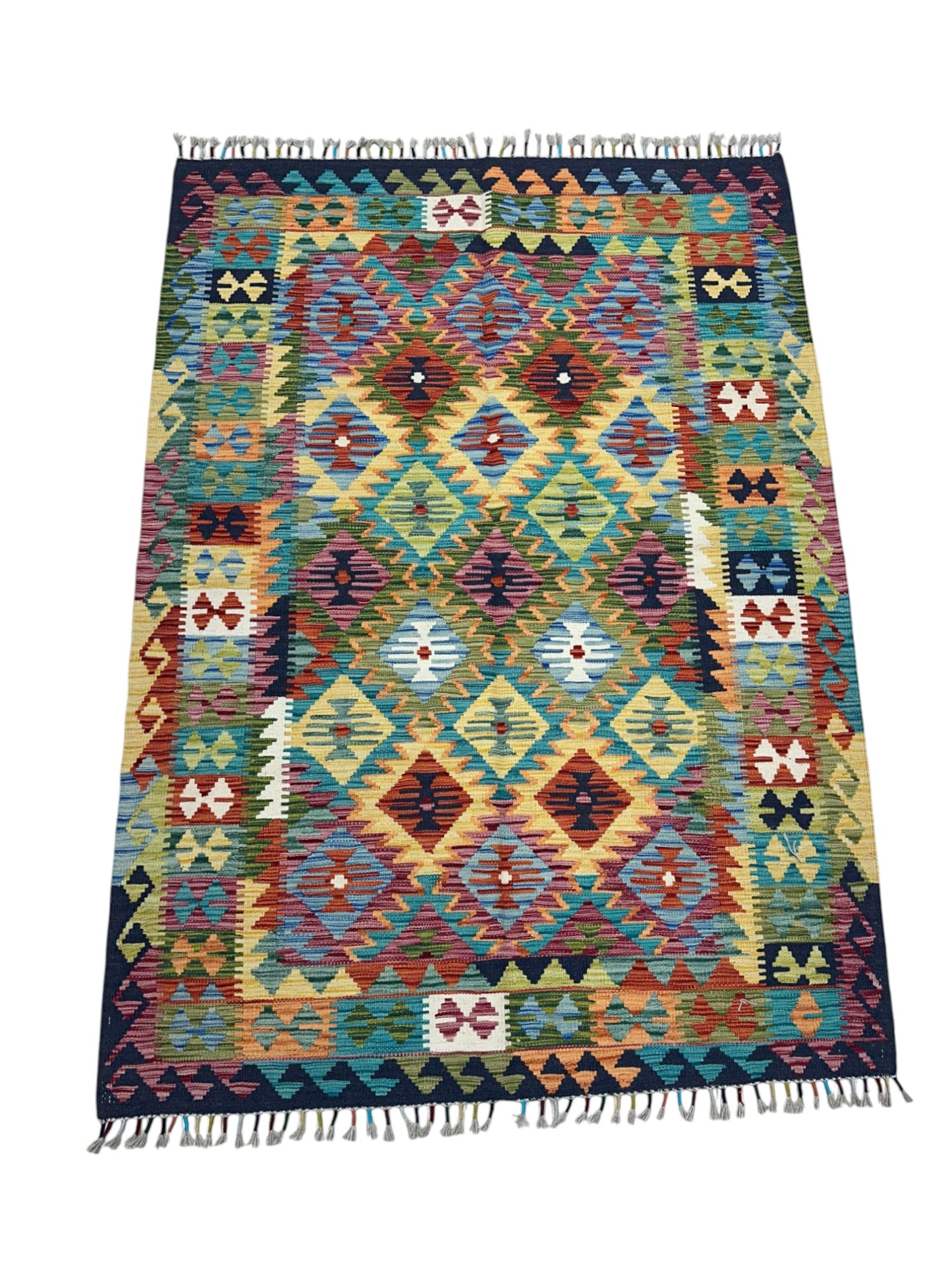 Hand-Woven Afghani Kilim Wool Rug 4'11" x 6'6"