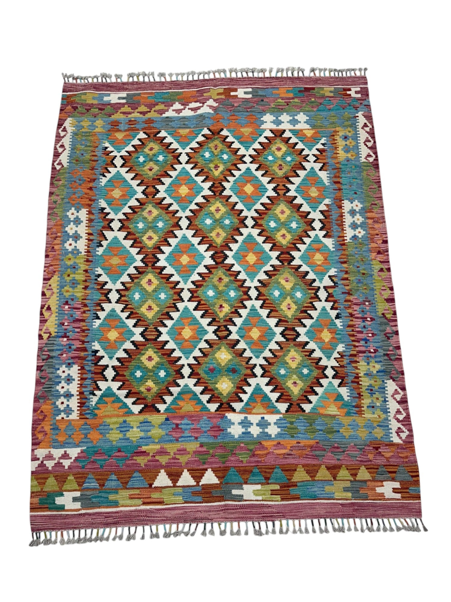 Hand-Woven Afghani Kilim Wool Rug 4'3" x 6'