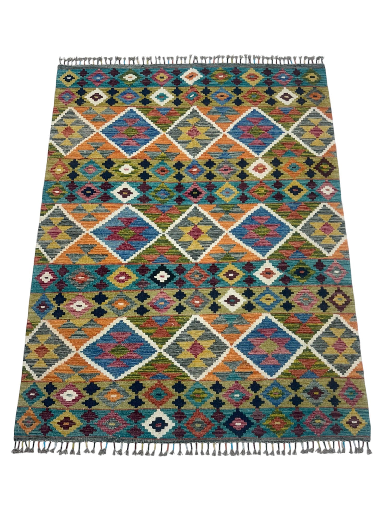 Hand-Woven Afghani Kilim Wool Rug 5'1" x 6'4"
