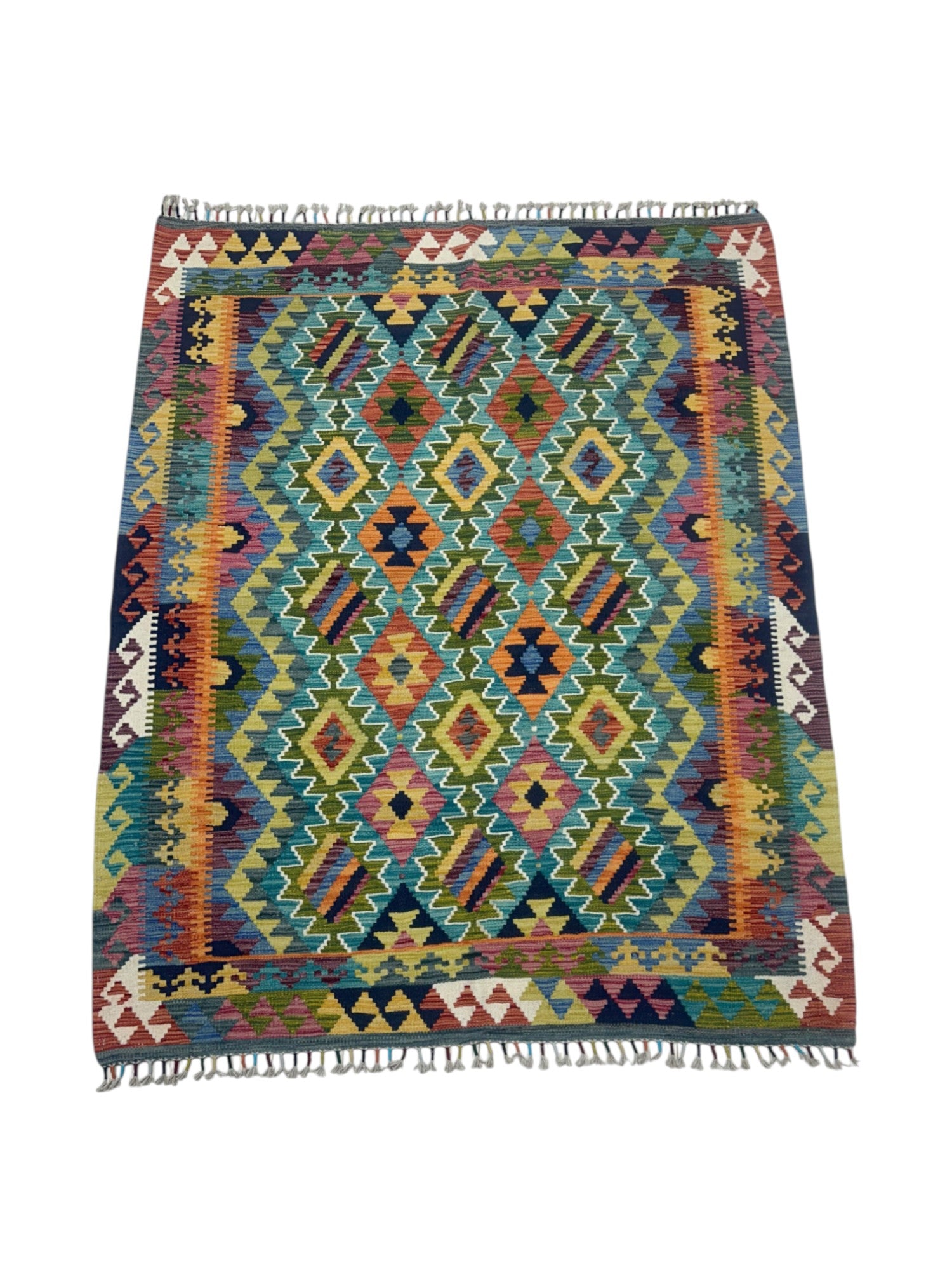 Hand-Woven Afghani Kilim Wool Rug 4'9" x 6'2"
