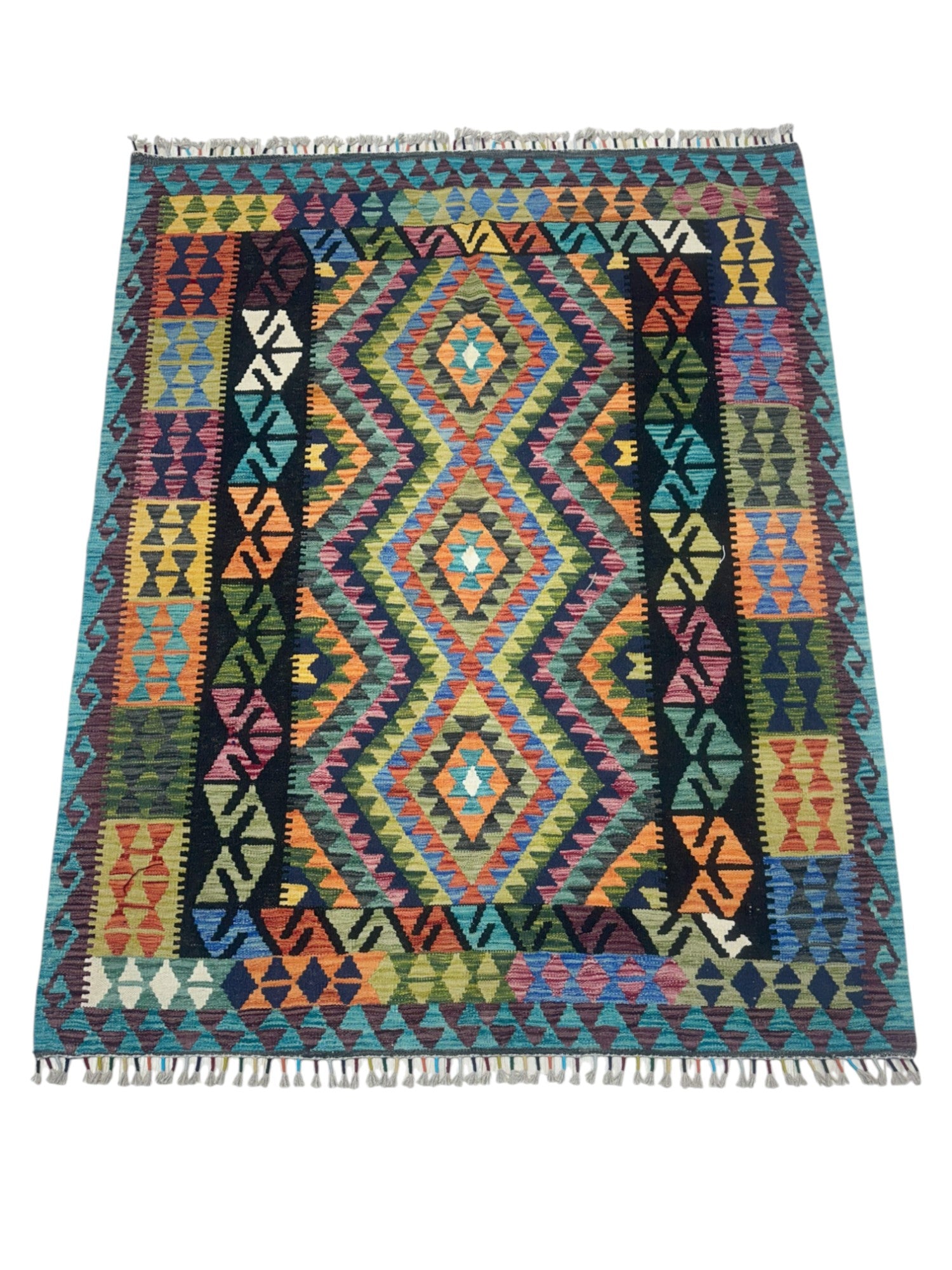 Hand-Woven Afghani Kilim Wool Rug 5' x 6'5"
