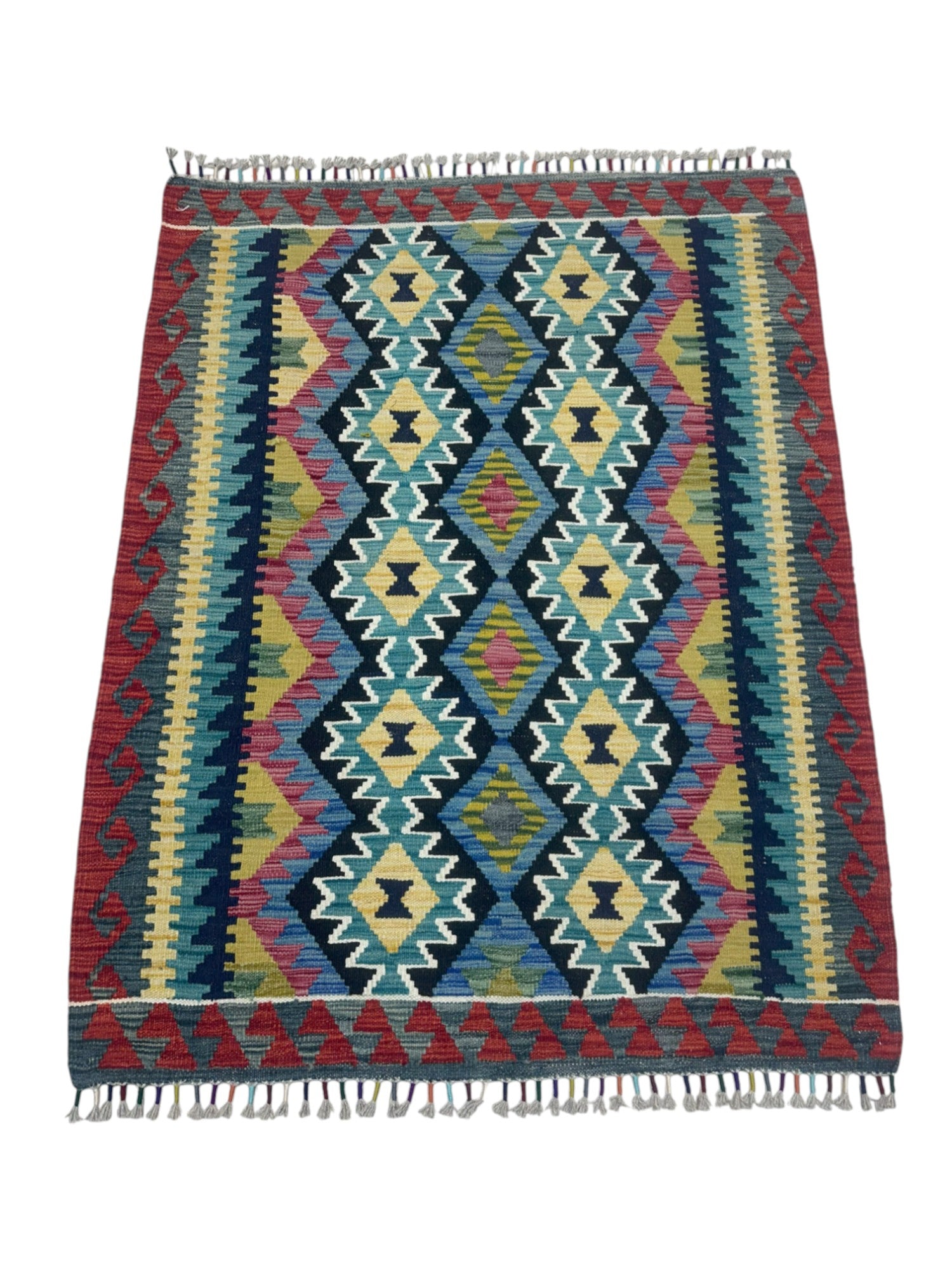 Hand-Woven Afghani Kilim Wool Rug 3'7" x 5'6"