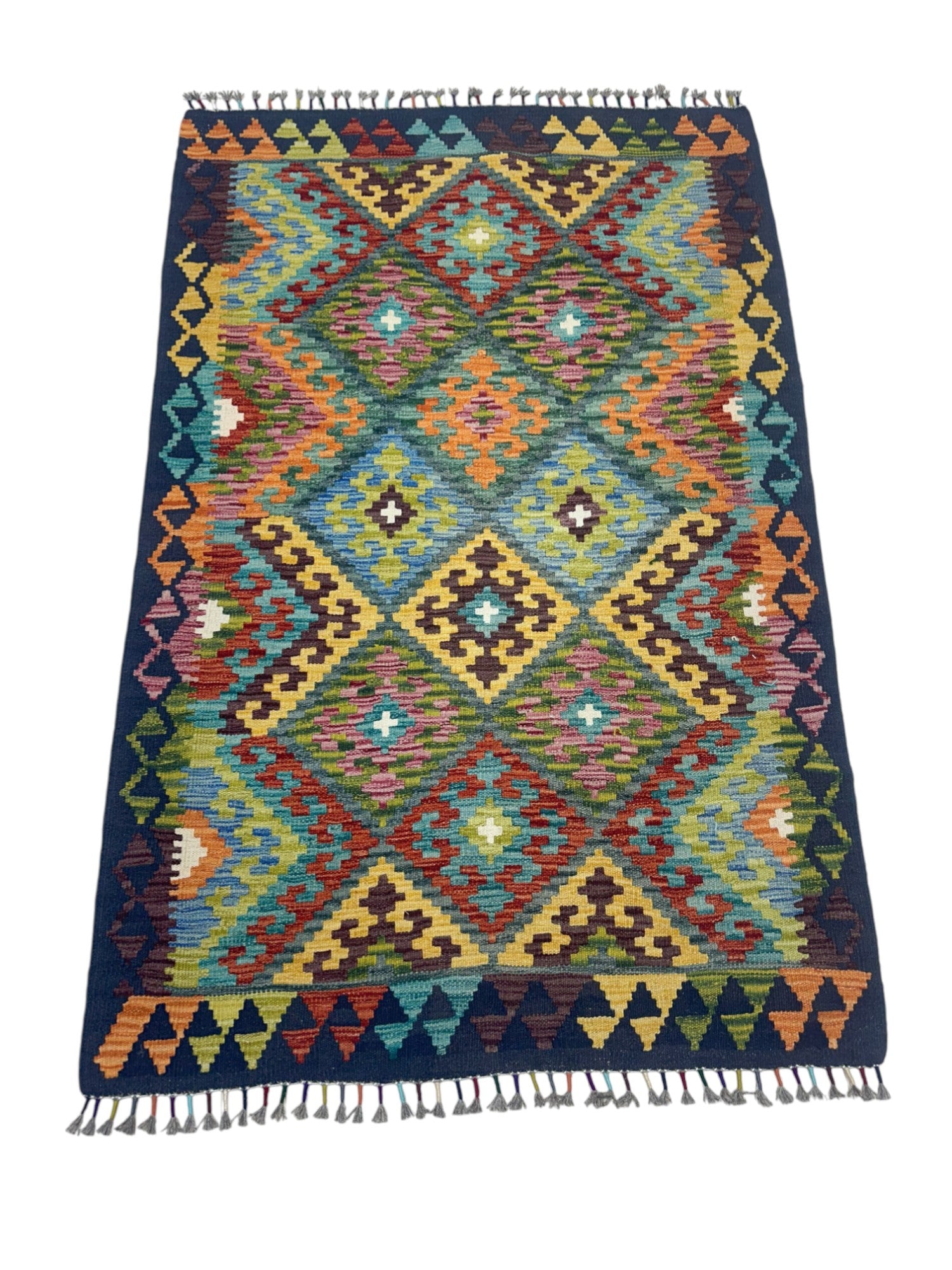 Hand-Woven Afghani Kilim Wool Rug 5'3" x 6'6"