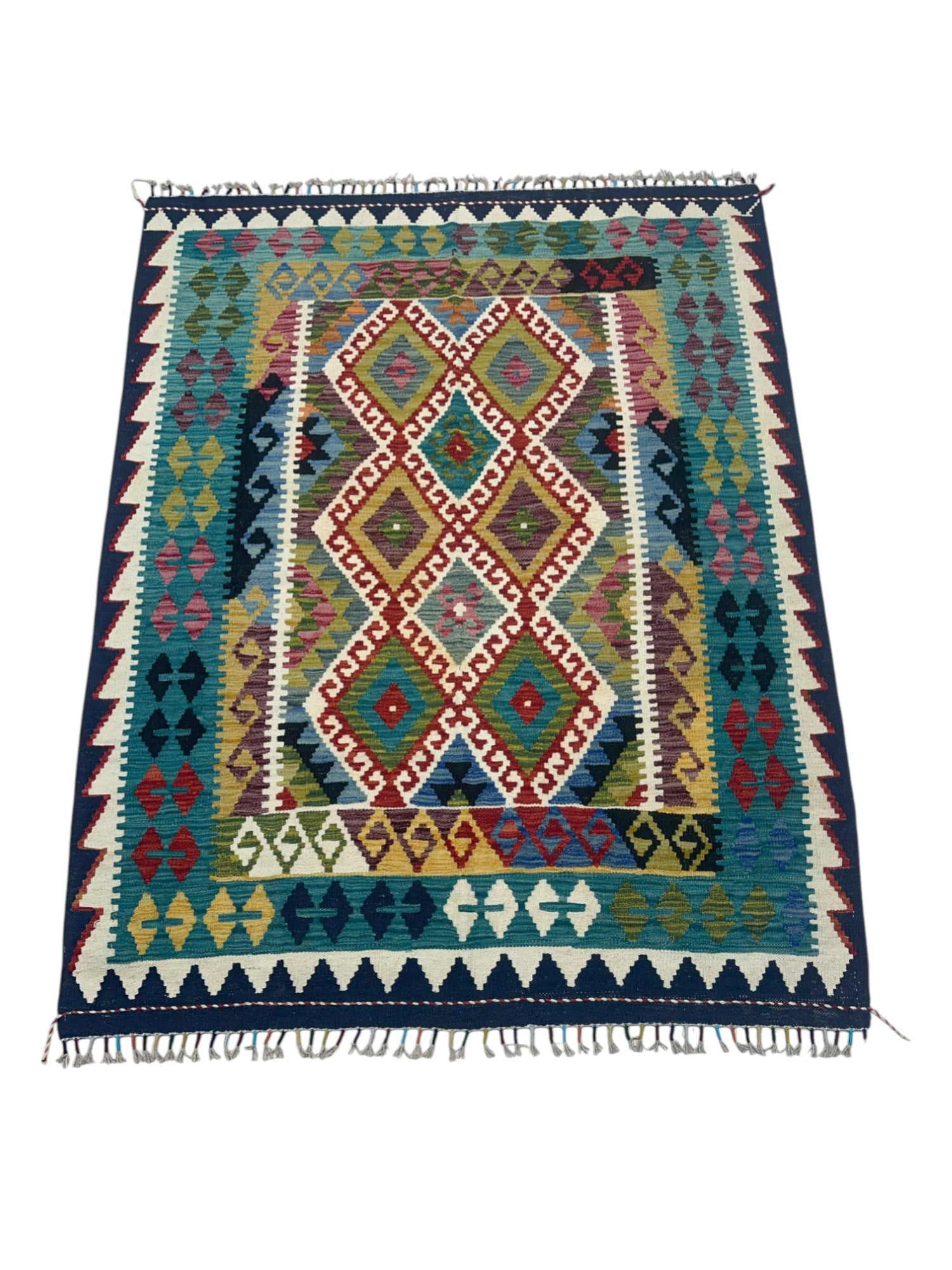 Hand-Woven Afghani Kilim Wool Rug 5' x 6'3"