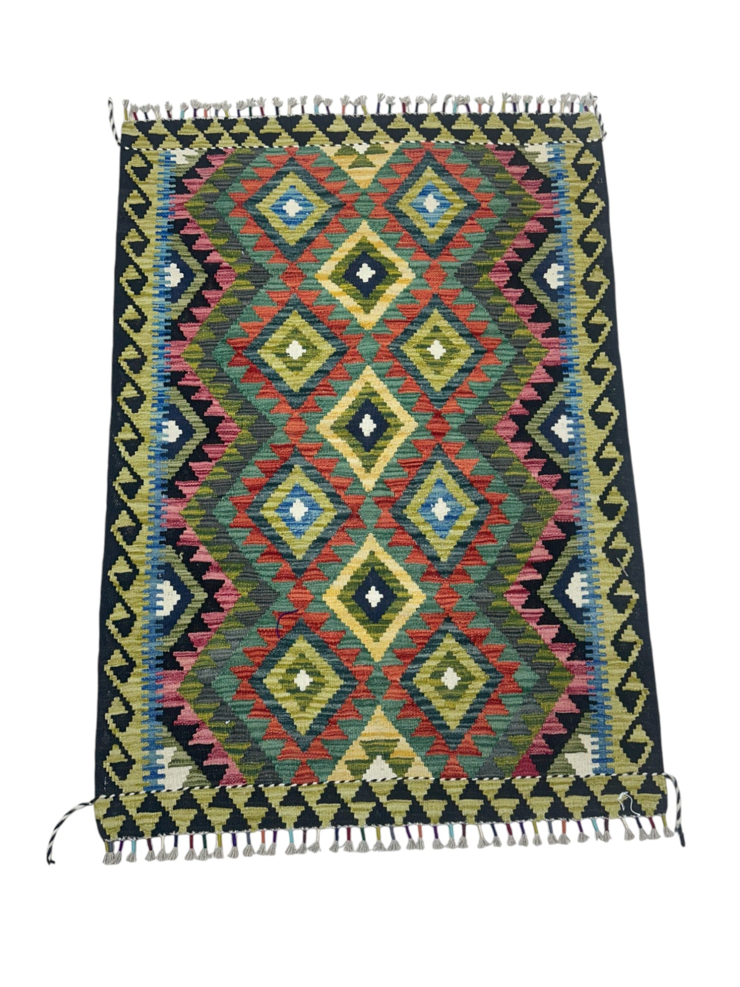 Hand-Woven Afghani Kilim Wool Rug 3'6" x 5’1”