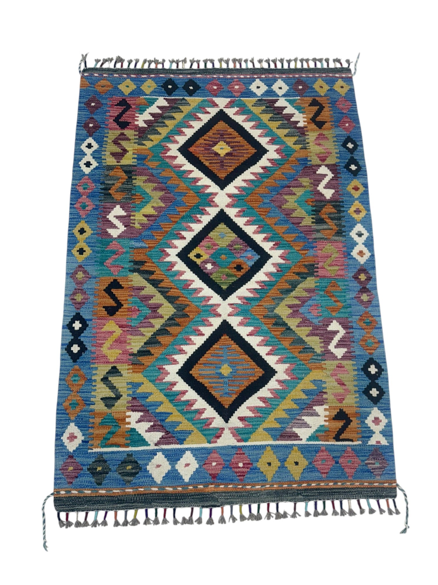 Hand-Woven Afghani Kilim Wool Rug 3'4" x 4'10"