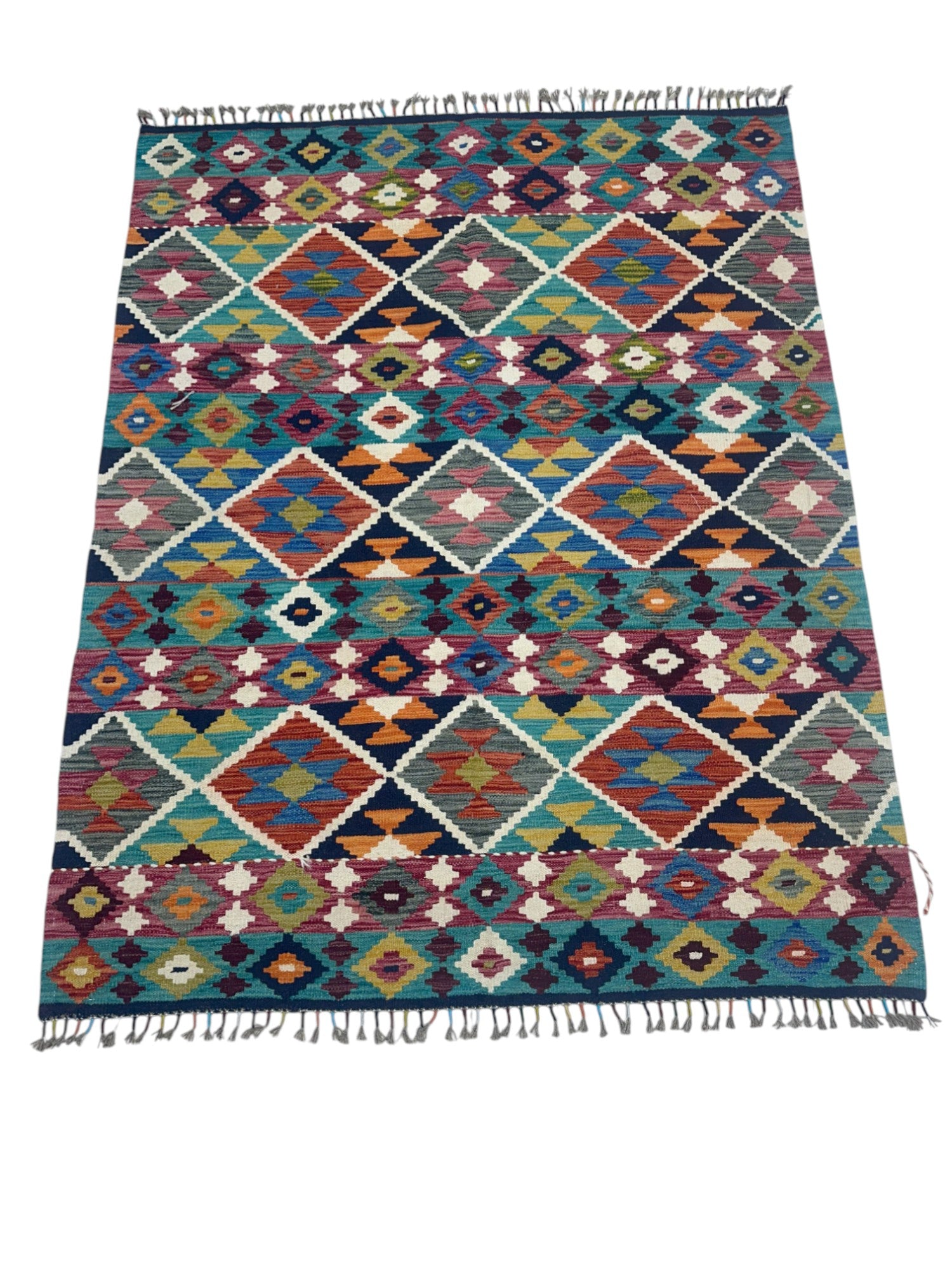Hand-Woven Afghani Kilim Wool Rug 5'1" x 6'9"