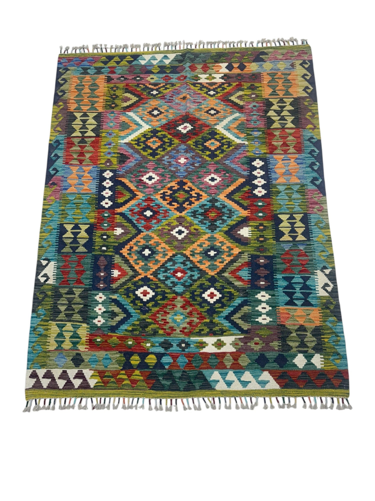 Hand-Woven Afghani Kilim Wool Rug 4'4" x 5'10"