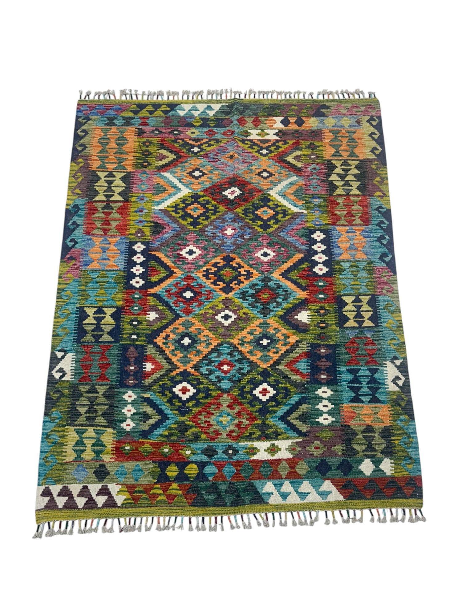 Hand-Woven Afghani Kilim Wool Rug 5' x 6'6"