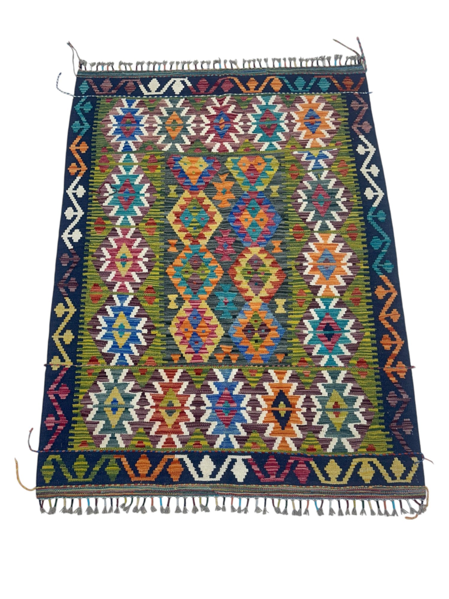 Hand-Woven Afghani Kilim Wool Rug 5'1" x 6'8"
